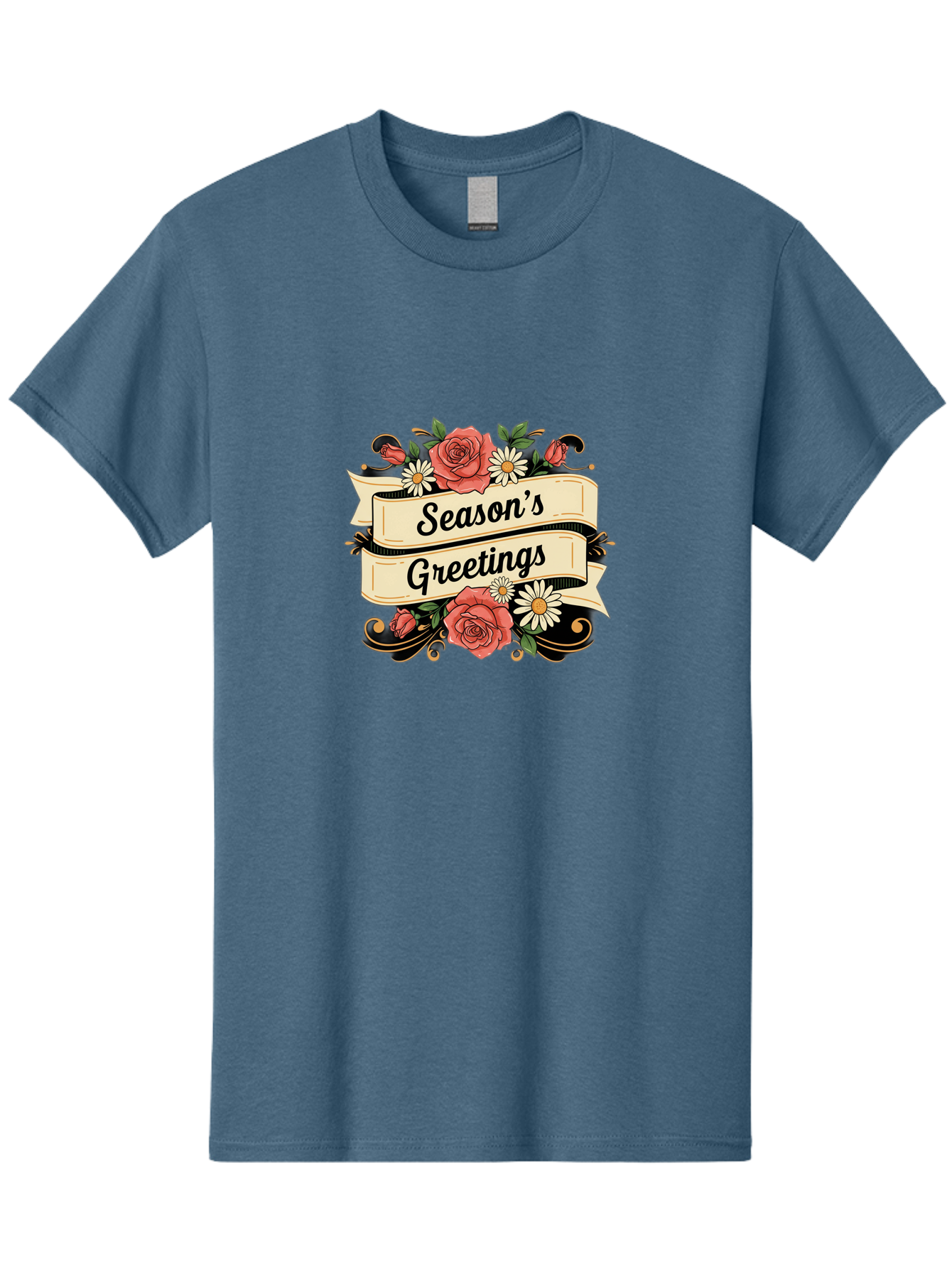 Season-S-Greetings Men'S Graphic Tee, 100% Cotton, Comfortable Casual Summer Wear, Machine Washable, Vintage Floral Design, Roses And Daisies, Festive Holiday Greeting, Elegant Black Script, Classic Christmas Theme, Warm Winter Wishes, Bab388