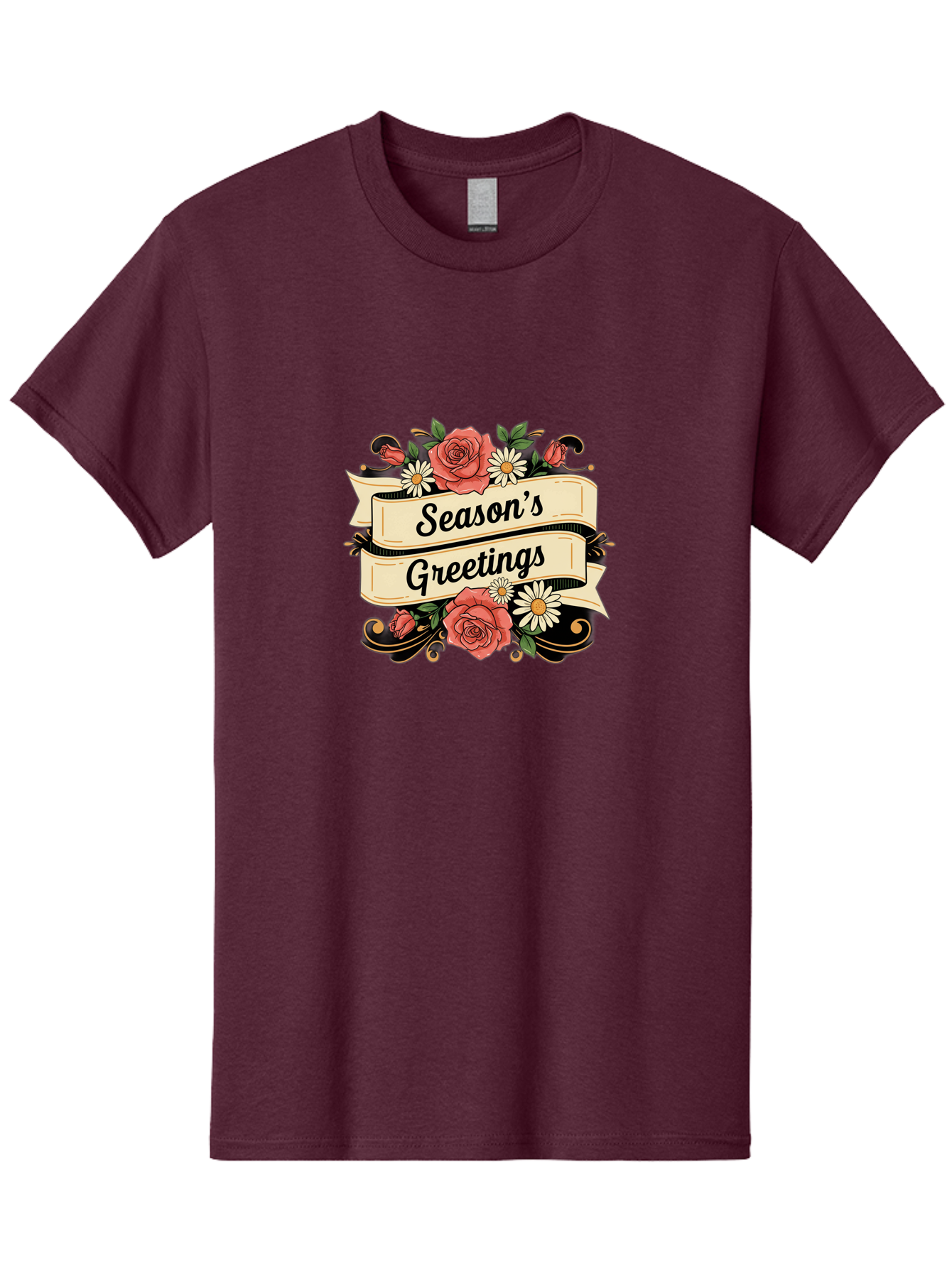 Season-S-Greetings Men'S Graphic Tee, 100% Cotton, Comfortable Casual Summer Wear, Machine Washable, Vintage Floral Design, Roses And Daisies, Festive Holiday Greeting, Elegant Black Script, Classic Christmas Theme, Warm Winter Wishes, Bab388
