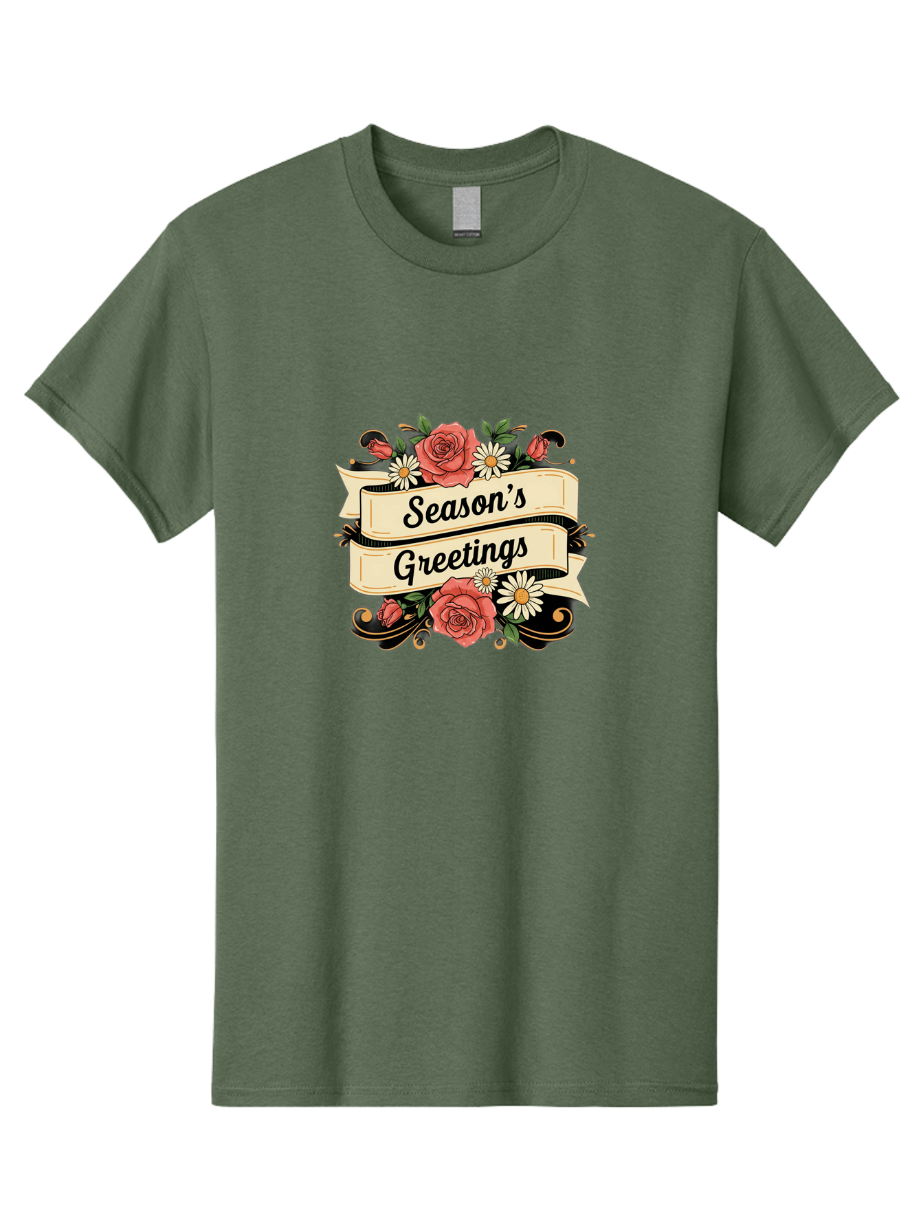 Season-S-Greetings Men'S Graphic Tee, 100% Cotton, Comfortable Casual Summer Wear, Machine Washable, Vintage Floral Design, Roses And Daisies, Festive Holiday Greeting, Elegant Black Script, Classic Christmas Theme, Warm Winter Wishes, Bab388
