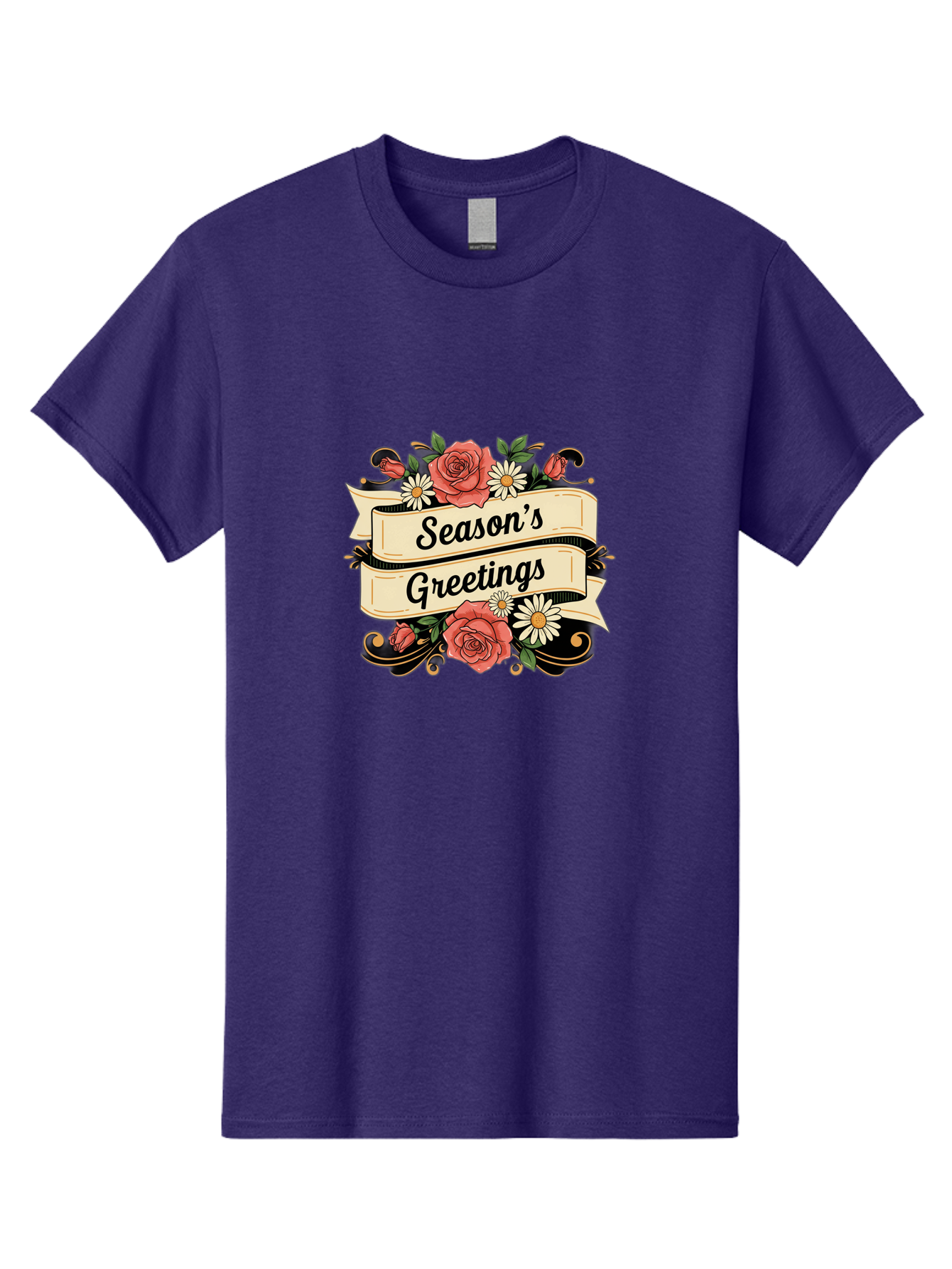 Season-S-Greetings Men'S Graphic Tee, 100% Cotton, Comfortable Casual Summer Wear, Machine Washable, Vintage Floral Design, Roses And Daisies, Festive Holiday Greeting, Elegant Black Script, Classic Christmas Theme, Warm Winter Wishes, Bab388
