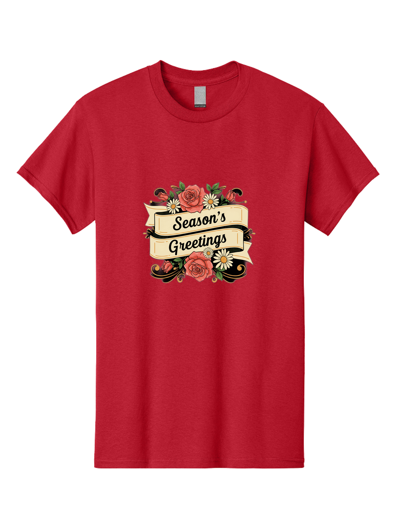Season-S-Greetings Men'S Graphic Tee, 100% Cotton, Comfortable Casual Summer Wear, Machine Washable, Vintage Floral Design, Roses And Daisies, Festive Holiday Greeting, Elegant Black Script, Classic Christmas Theme, Warm Winter Wishes, Bab388
