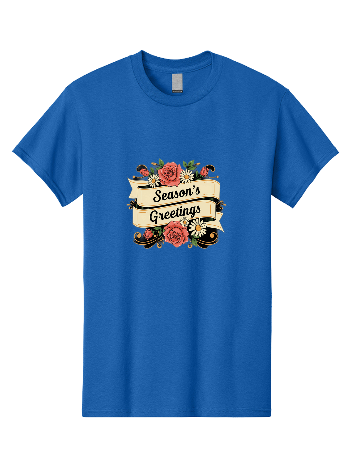 Season-S-Greetings Men'S Graphic Tee, 100% Cotton, Comfortable Casual Summer Wear, Machine Washable, Vintage Floral Design, Roses And Daisies, Festive Holiday Greeting, Elegant Black Script, Classic Christmas Theme, Warm Winter Wishes, Bab388