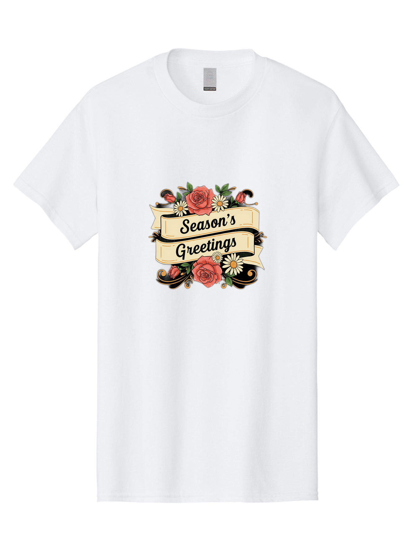 Season-S-Greetings Men'S Graphic Tee, 100% Cotton, Comfortable Casual Summer Wear, Machine Washable, Vintage Floral Design, Roses And Daisies, Festive Holiday Greeting, Elegant Black Script, Classic Christmas Theme, Warm Winter Wishes, Bab388