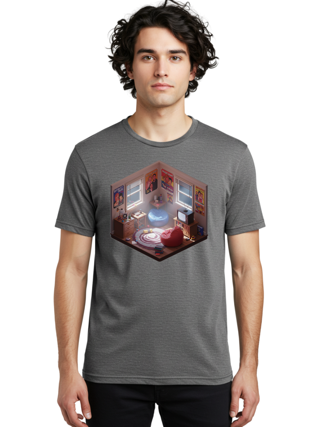 Seinfeld-Bedroom Men'S Graphic Tee, 100% Cotton, Comfortable Casual Summer Wear, Machine Washable, Isometric Bedroom, Cozy Interior Design, Retro Decor, Bean Bag Chair, Vintage Tv, Movie Posters, 90S Nostalgia, Hipster Room, Movie Memorabilia, Bab390