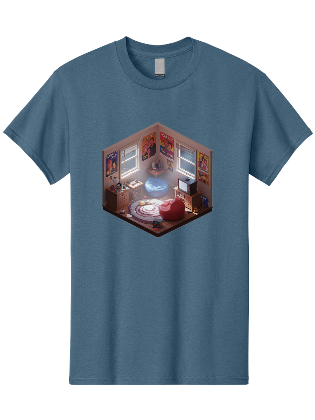 Seinfeld-Bedroom Men'S Graphic Tee, 100% Cotton, Comfortable Casual Summer Wear, Machine Washable, Isometric Bedroom, Cozy Interior Design, Retro Decor, Bean Bag Chair, Vintage Tv, Movie Posters, 90S Nostalgia, Hipster Room, Movie Memorabilia, Bab390