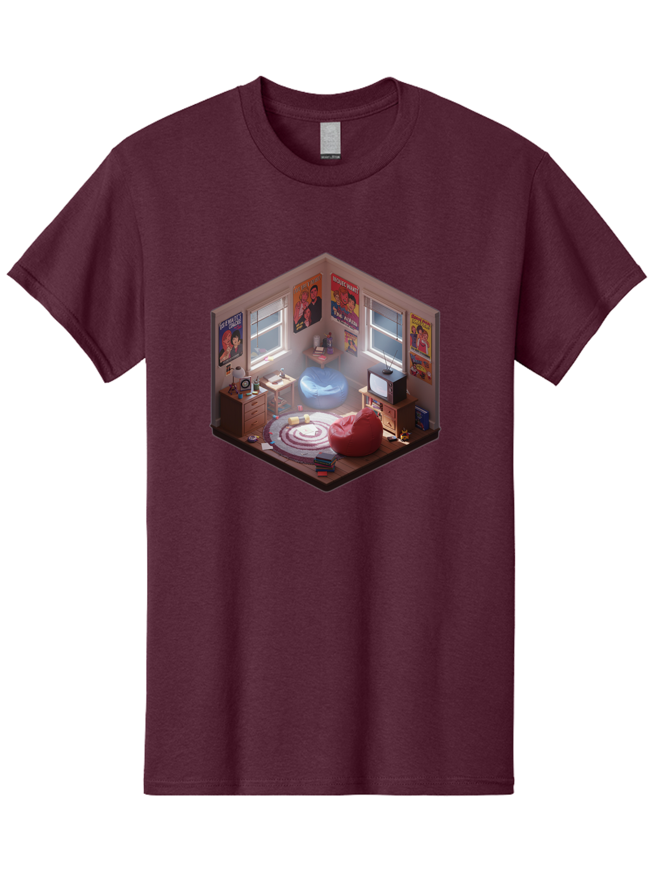 Seinfeld-Bedroom Men'S Graphic Tee, 100% Cotton, Comfortable Casual Summer Wear, Machine Washable, Isometric Bedroom, Cozy Interior Design, Retro Decor, Bean Bag Chair, Vintage Tv, Movie Posters, 90S Nostalgia, Hipster Room, Movie Memorabilia, Bab390