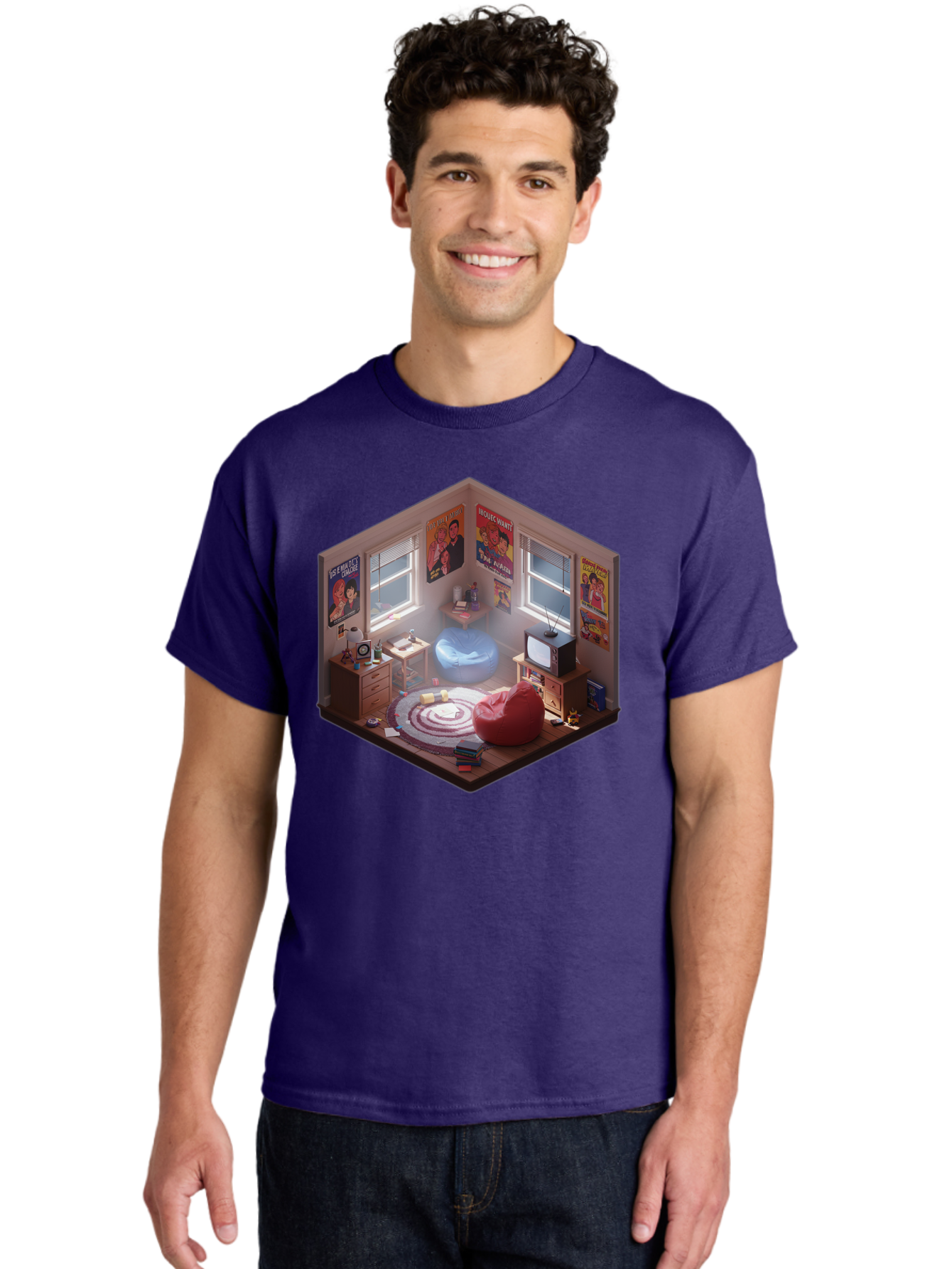 Seinfeld-Bedroom Men'S Graphic Tee, 100% Cotton, Comfortable Casual Summer Wear, Machine Washable, Isometric Bedroom, Cozy Interior Design, Retro Decor, Bean Bag Chair, Vintage Tv, Movie Posters, 90S Nostalgia, Hipster Room, Movie Memorabilia, Bab390