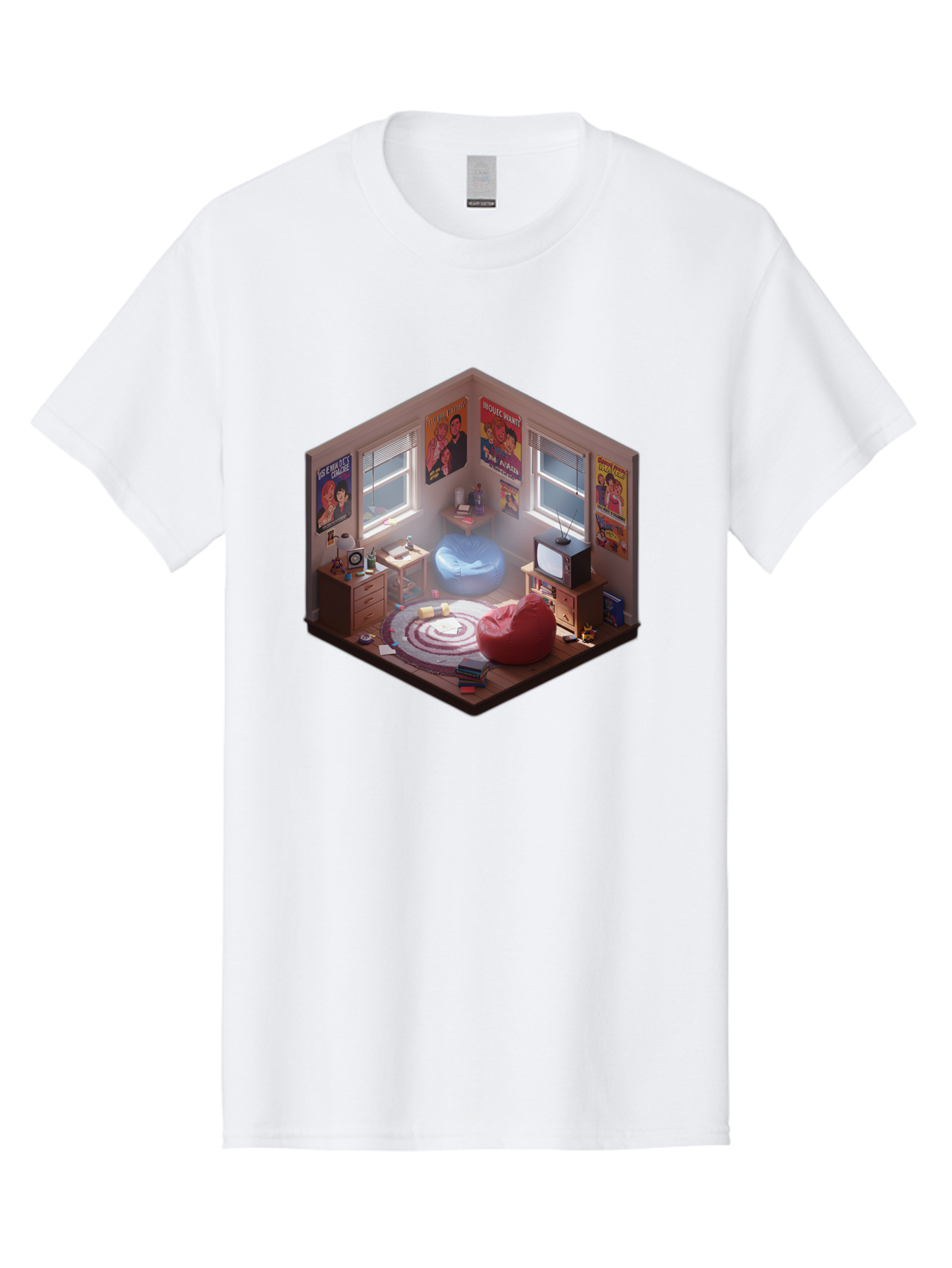 Seinfeld-Bedroom Men'S Graphic Tee, 100% Cotton, Comfortable Casual Summer Wear, Machine Washable, Isometric Bedroom, Cozy Interior Design, Retro Decor, Bean Bag Chair, Vintage Tv, Movie Posters, 90S Nostalgia, Hipster Room, Movie Memorabilia, Bab390