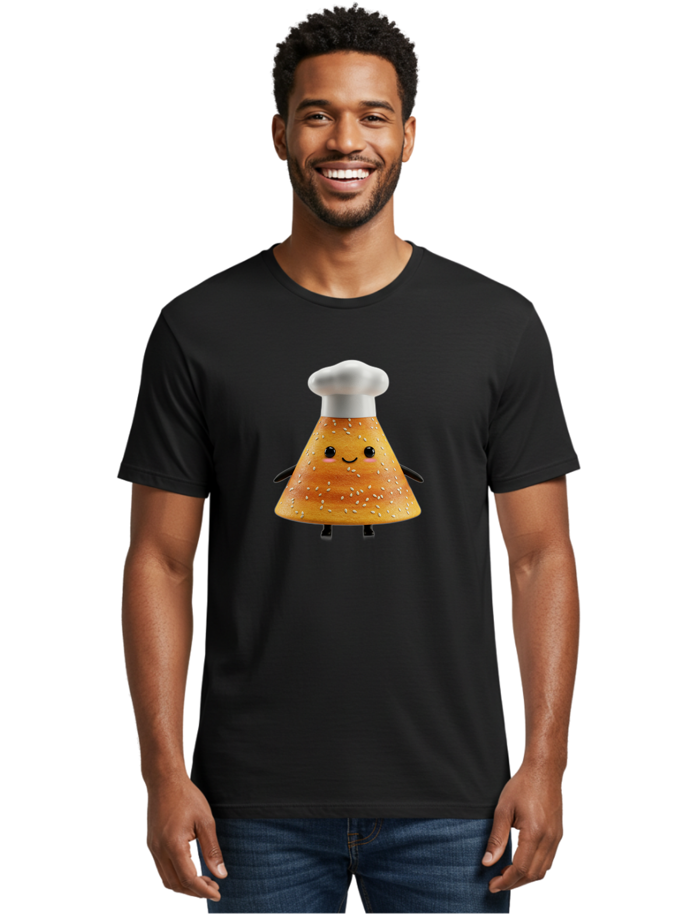 Sesame-Seed-Dosa-Chef Men'S Graphic Tee, 100% Cotton, Comfortable Casual Summer Wear, Machine Washable, Cartoon Bun With Chef Hat, Kawaii Food Character, Sesame Seed Bun, Culinary Theme, Whimsical Illustration, Baking Concept, Cute Mascot, Bab391