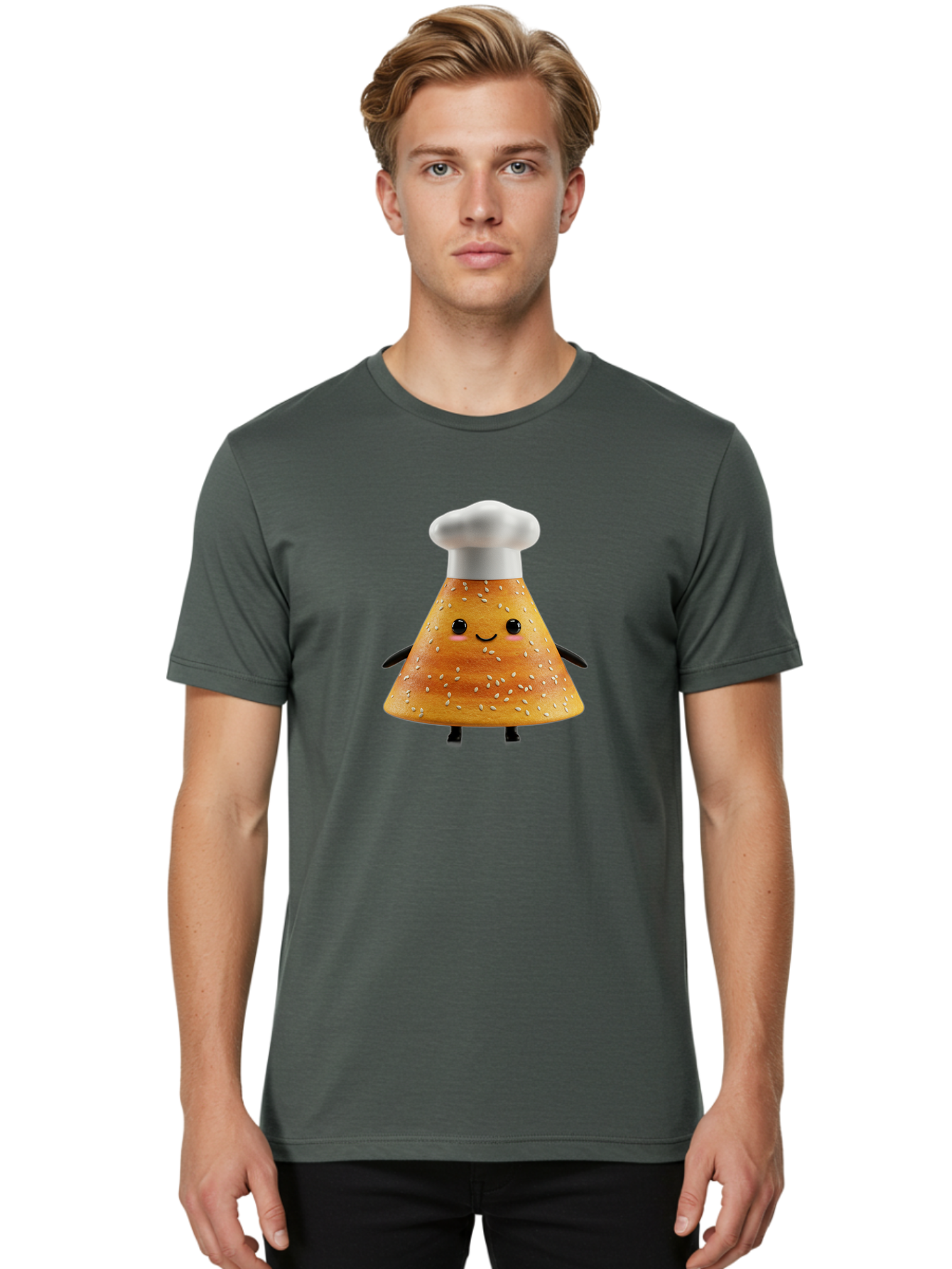 Sesame-Seed-Dosa-Chef Men'S Graphic Tee, 100% Cotton, Comfortable Casual Summer Wear, Machine Washable, Cartoon Bun With Chef Hat, Kawaii Food Character, Sesame Seed Bun, Culinary Theme, Whimsical Illustration, Baking Concept, Cute Mascot, Bab391