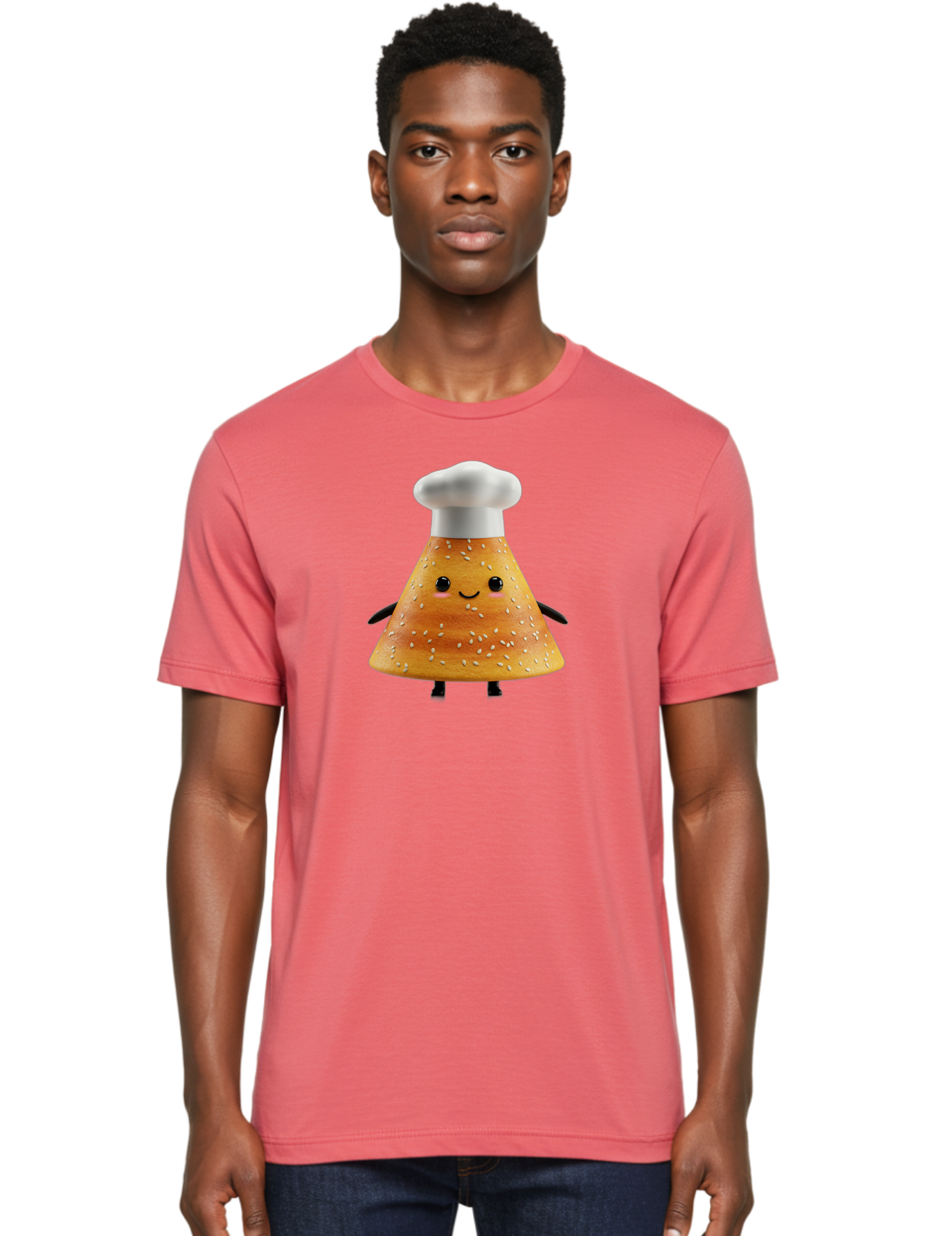 Sesame-Seed-Dosa-Chef Men'S Graphic Tee, 100% Cotton, Comfortable Casual Summer Wear, Machine Washable, Cartoon Bun With Chef Hat, Kawaii Food Character, Sesame Seed Bun, Culinary Theme, Whimsical Illustration, Baking Concept, Cute Mascot, Bab391