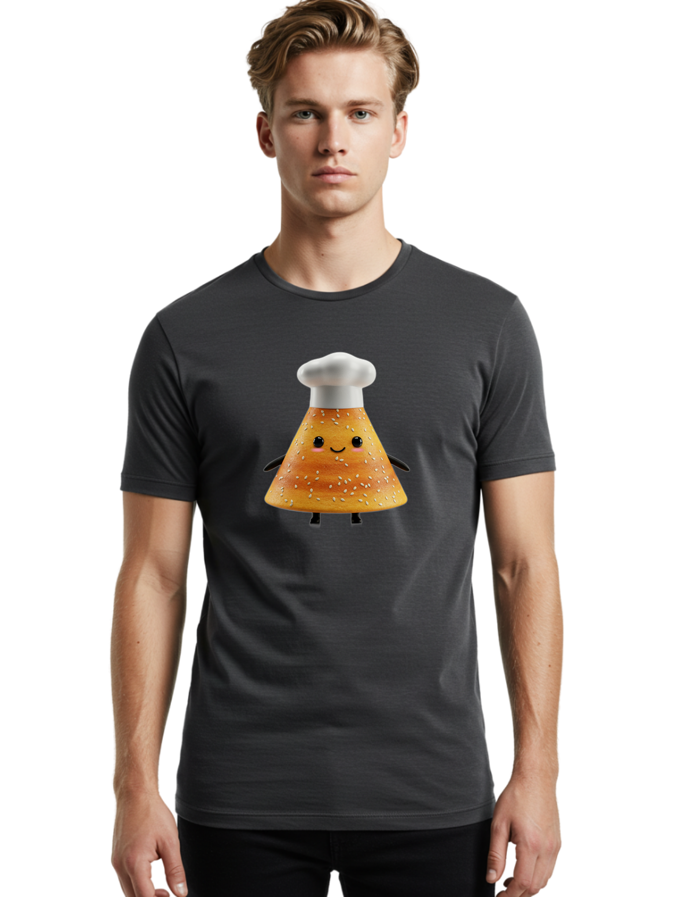 Sesame-Seed-Dosa-Chef Men'S Graphic Tee, 100% Cotton, Comfortable Casual Summer Wear, Machine Washable, Cartoon Bun With Chef Hat, Kawaii Food Character, Sesame Seed Bun, Culinary Theme, Whimsical Illustration, Baking Concept, Cute Mascot, Bab391