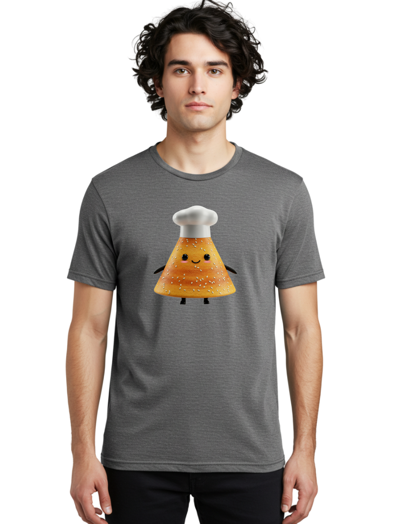 Sesame-Seed-Dosa-Chef Men'S Graphic Tee, 100% Cotton, Comfortable Casual Summer Wear, Machine Washable, Cartoon Bun With Chef Hat, Kawaii Food Character, Sesame Seed Bun, Culinary Theme, Whimsical Illustration, Baking Concept, Cute Mascot, Bab391