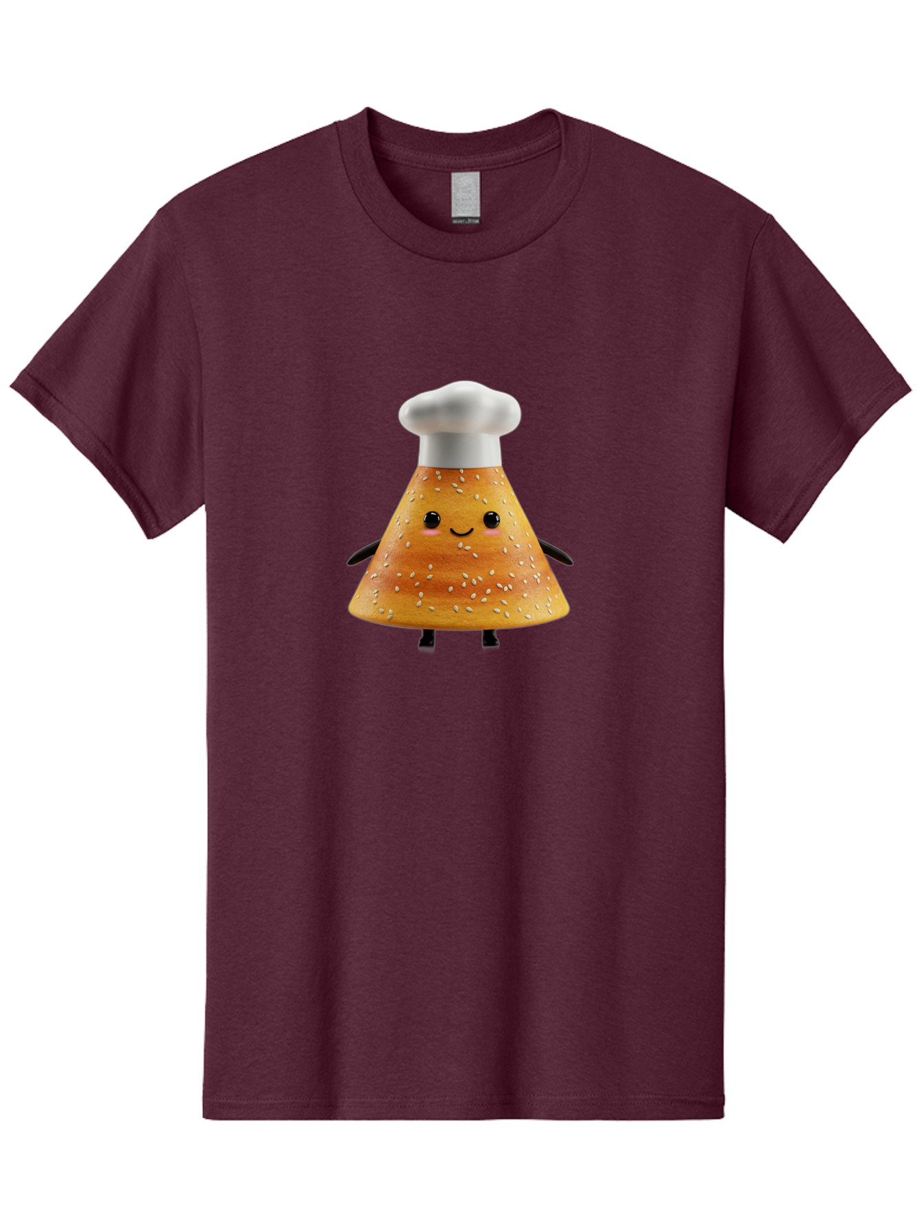 Sesame-Seed-Dosa-Chef Men'S Graphic Tee, 100% Cotton, Comfortable Casual Summer Wear, Machine Washable, Cartoon Bun With Chef Hat, Kawaii Food Character, Sesame Seed Bun, Culinary Theme, Whimsical Illustration, Baking Concept, Cute Mascot, Bab391