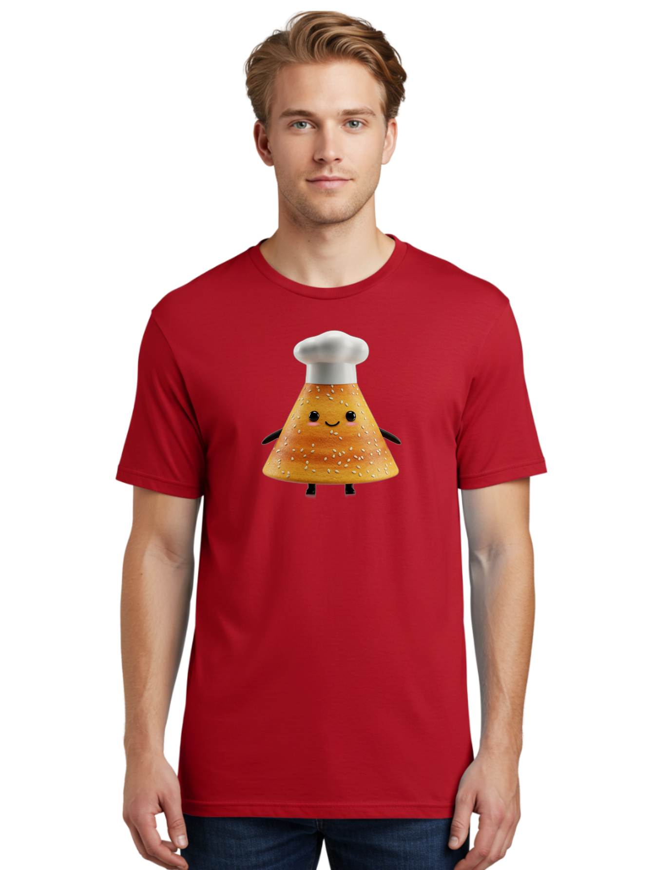 Sesame-Seed-Dosa-Chef Men'S Graphic Tee, 100% Cotton, Comfortable Casual Summer Wear, Machine Washable, Cartoon Bun With Chef Hat, Kawaii Food Character, Sesame Seed Bun, Culinary Theme, Whimsical Illustration, Baking Concept, Cute Mascot, Bab391