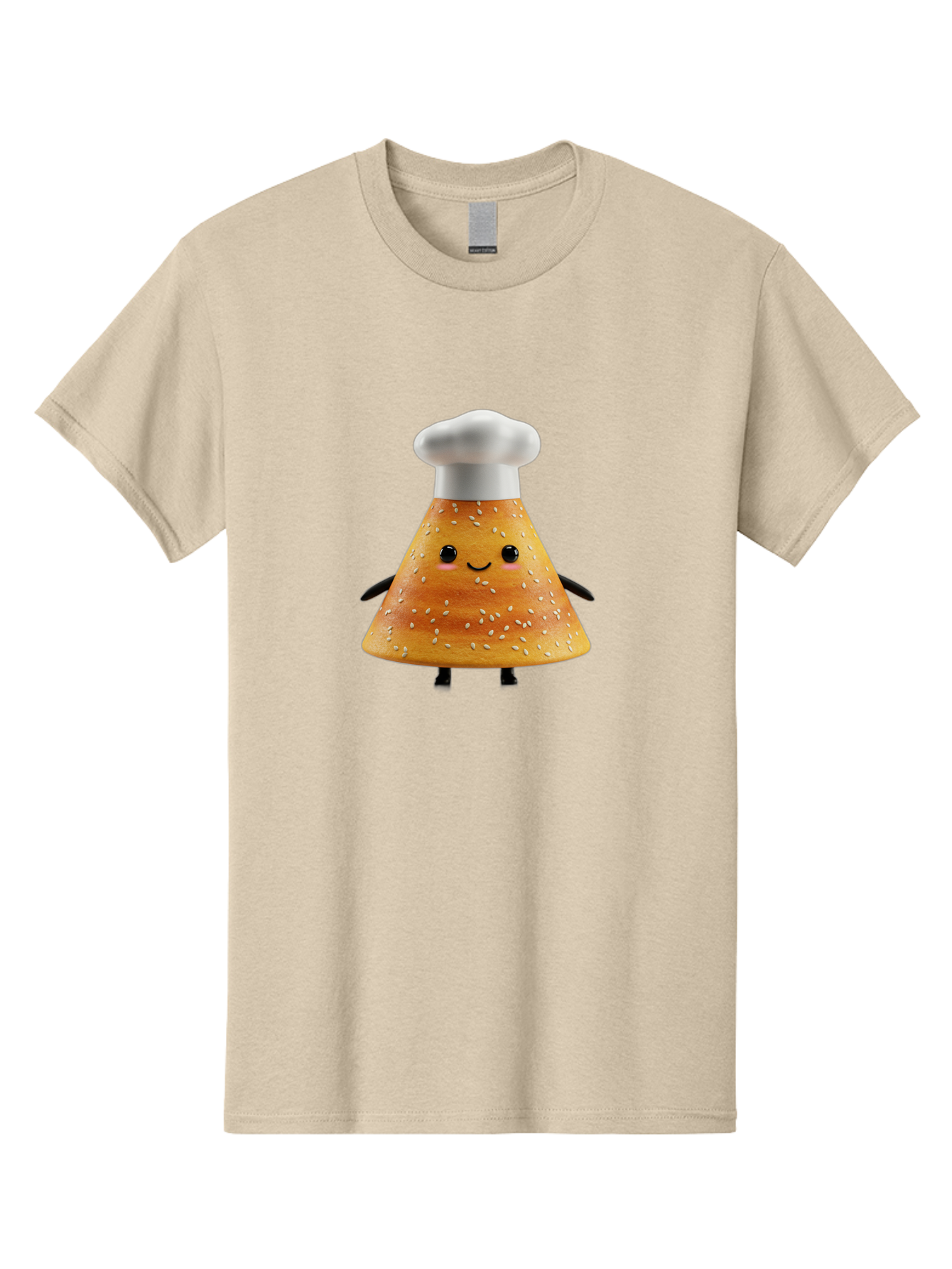 Sesame-Seed-Dosa-Chef Men'S Graphic Tee, 100% Cotton, Comfortable Casual Summer Wear, Machine Washable, Cartoon Bun With Chef Hat, Kawaii Food Character, Sesame Seed Bun, Culinary Theme, Whimsical Illustration, Baking Concept, Cute Mascot, Bab391
