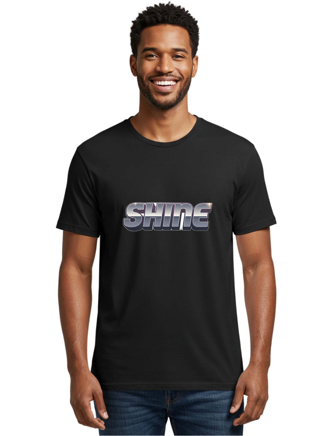 Shine Men'S Graphic Tee, 100% Cotton, Comfortable Casual Summer Wear, Machine Washable, Shine, Motivational Quote, Inspirational Words, Positivity, Empowerment, Silver Text, 3D Effect, Bold Font, Modern Design Bab392