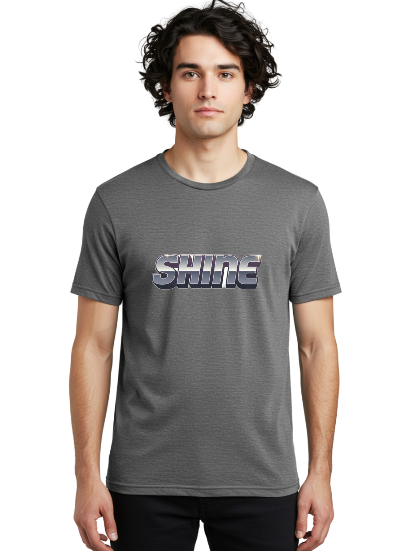 Shine Men'S Graphic Tee, 100% Cotton, Comfortable Casual Summer Wear, Machine Washable, Shine, Motivational Quote, Inspirational Words, Positivity, Empowerment, Silver Text, 3D Effect, Bold Font, Modern Design Bab392