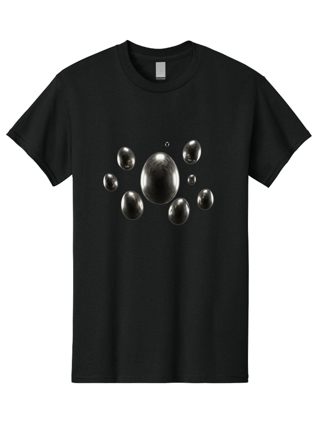 Silver-Egg Men'S Graphic Tee, 100% Cotton, Comfortable Casual Summer Wear, Machine Washable, Silver Bubbles, Shiny Spheres, Reflective Surfaces, Metallic Sheen, Bubble Cluster, Futuristic Design, Modern Elements, Abstract Shapes, 3D Rendering Bab395