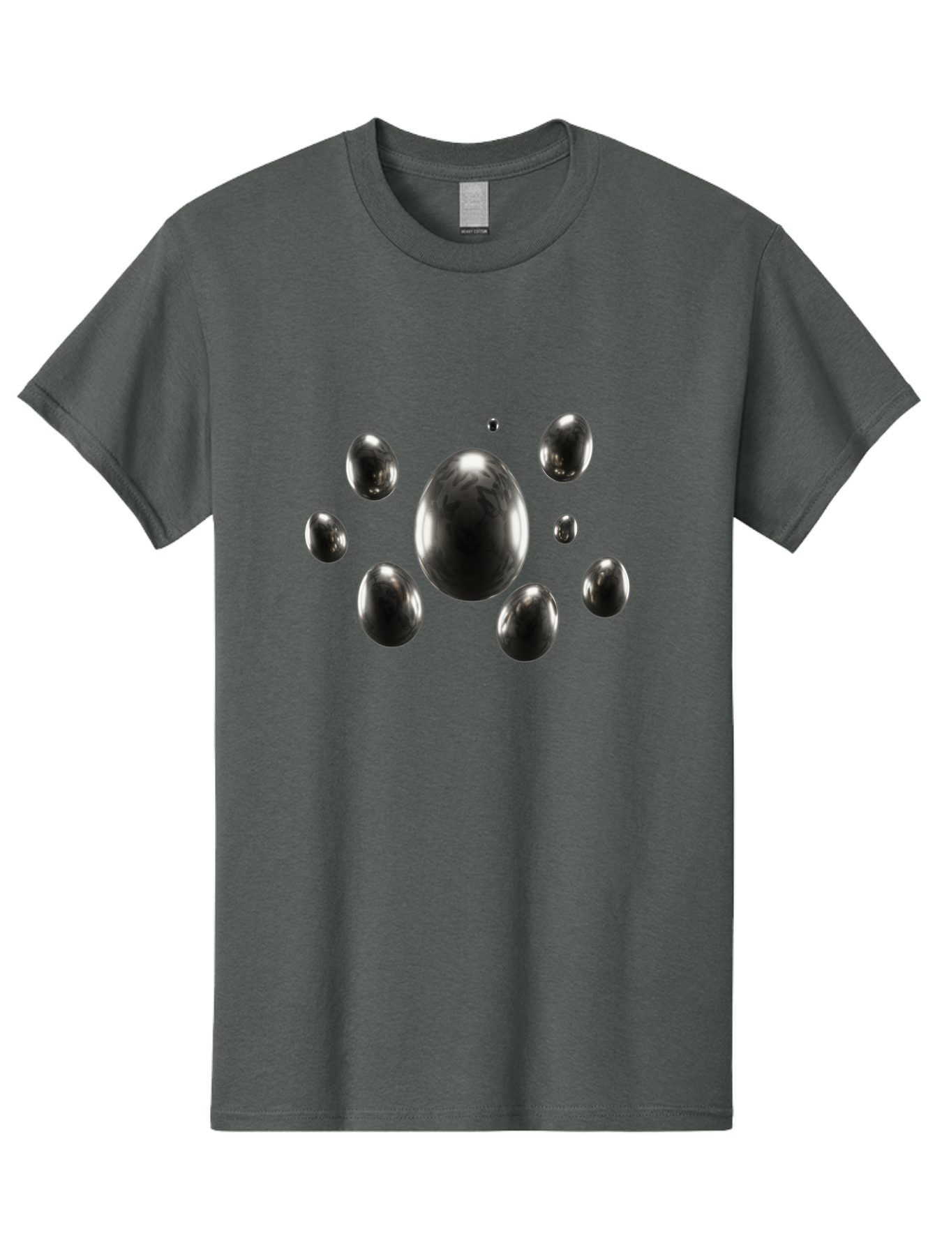 Silver-Egg Men'S Graphic Tee, 100% Cotton, Comfortable Casual Summer Wear, Machine Washable, Silver Bubbles, Shiny Spheres, Reflective Surfaces, Metallic Sheen, Bubble Cluster, Futuristic Design, Modern Elements, Abstract Shapes, 3D Rendering Bab395