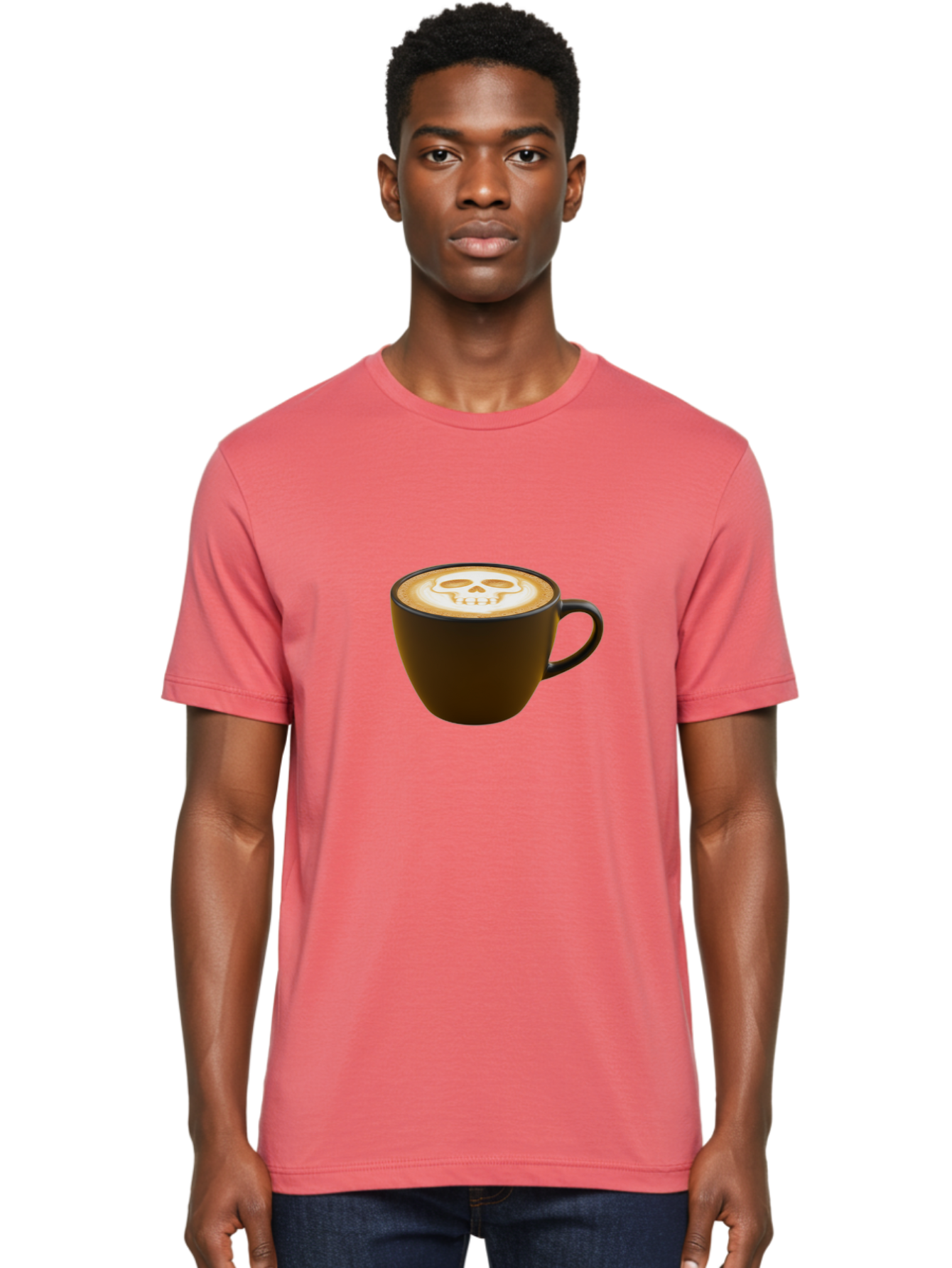 Skull-Coffee Men'S Graphic Tee, 100% Cotton, Comfortable Casual Summer Wear, Machine Washable, Latte Art, Coffee Design, Skull Pattern, Creative Coffee Art, Unique Latte Design, Coffee Culture, Foam Art, Barista Skills Bab397