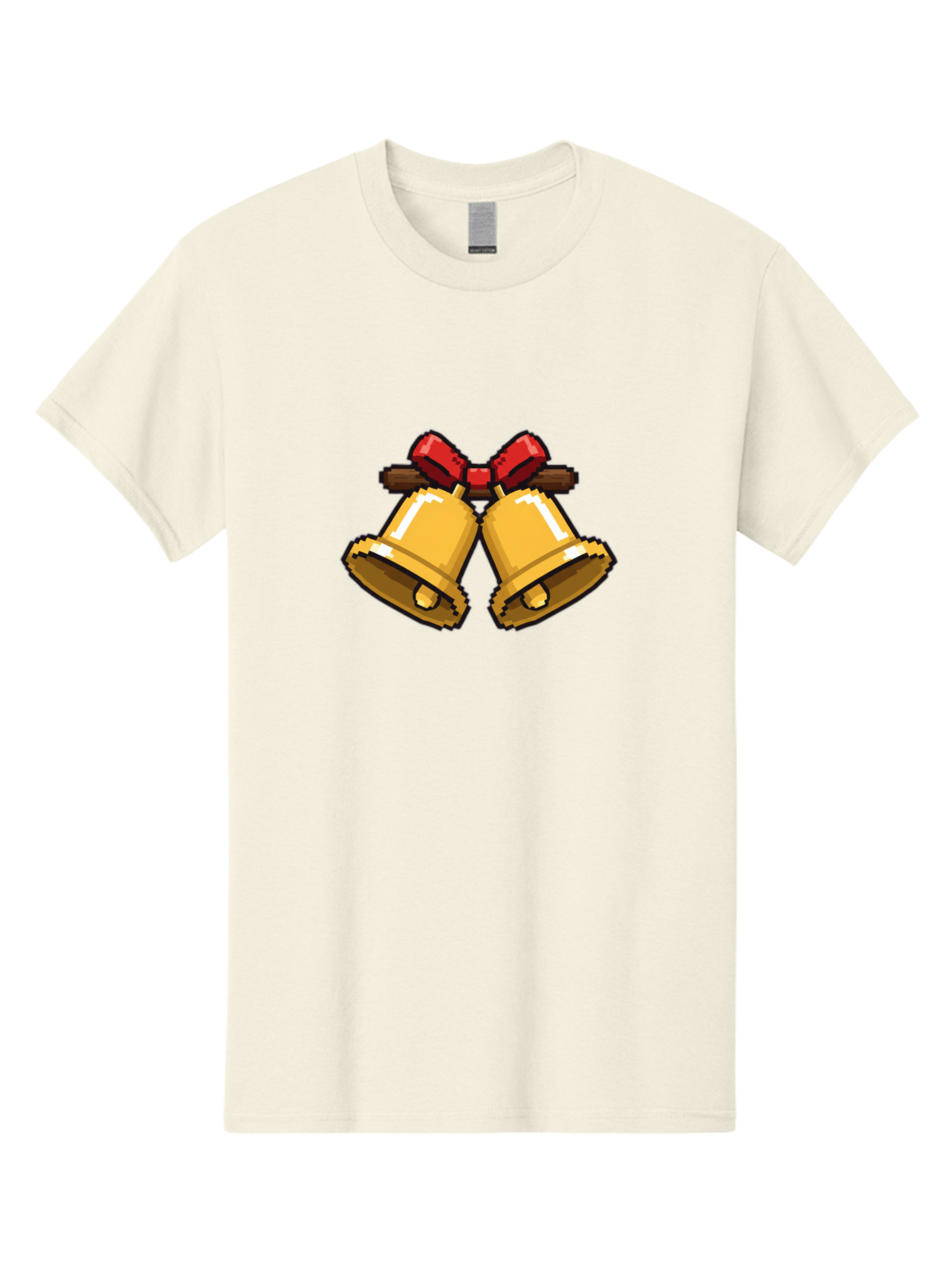 Sleigh-Bells Men'S Graphic Tee, 100% Cotton, Comfortable Casual Summer Wear, Machine Washable, Gold Bells, Christmas Decorations, Festive Decor, Holiday Cheer, Jingling Bells, Red Bow, Christmas Symbolism, Winter Wonderland, Seasonal Greetings Bab399