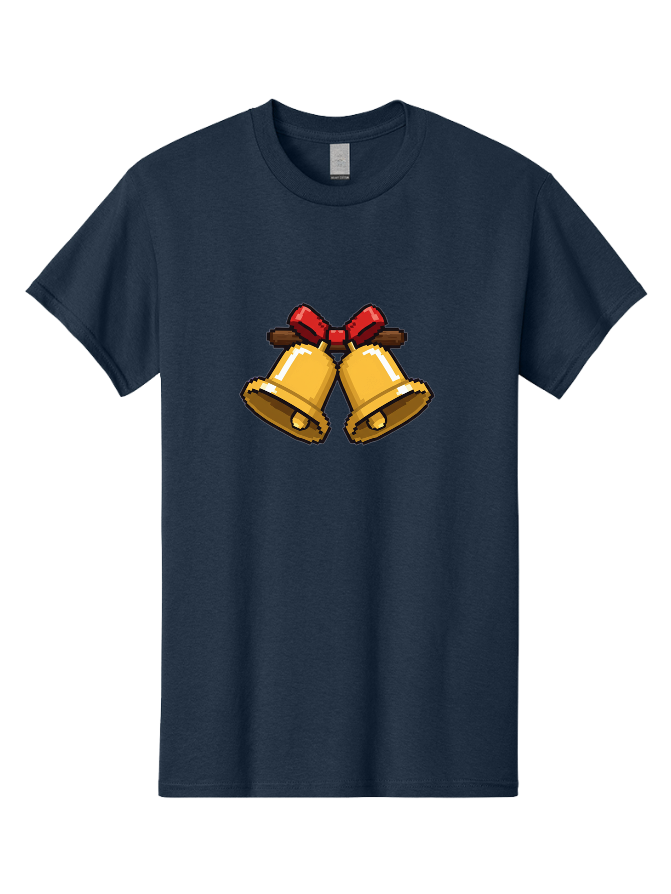 Sleigh-Bells Men'S Graphic Tee, 100% Cotton, Comfortable Casual Summer Wear, Machine Washable, Gold Bells, Christmas Decorations, Festive Decor, Holiday Cheer, Jingling Bells, Red Bow, Christmas Symbolism, Winter Wonderland, Seasonal Greetings Bab399