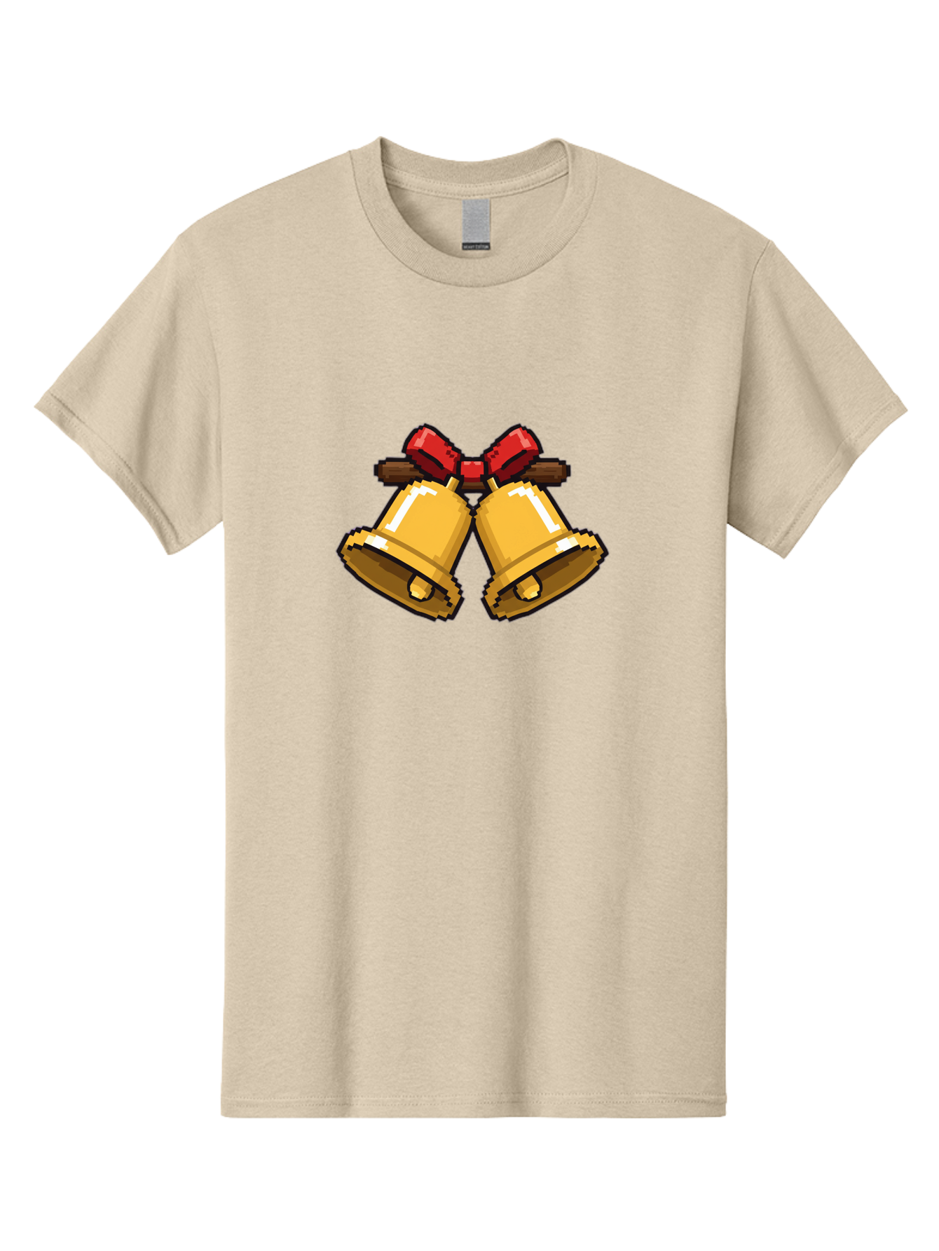 Sleigh-Bells Men'S Graphic Tee, 100% Cotton, Comfortable Casual Summer Wear, Machine Washable, Gold Bells, Christmas Decorations, Festive Decor, Holiday Cheer, Jingling Bells, Red Bow, Christmas Symbolism, Winter Wonderland, Seasonal Greetings Bab399