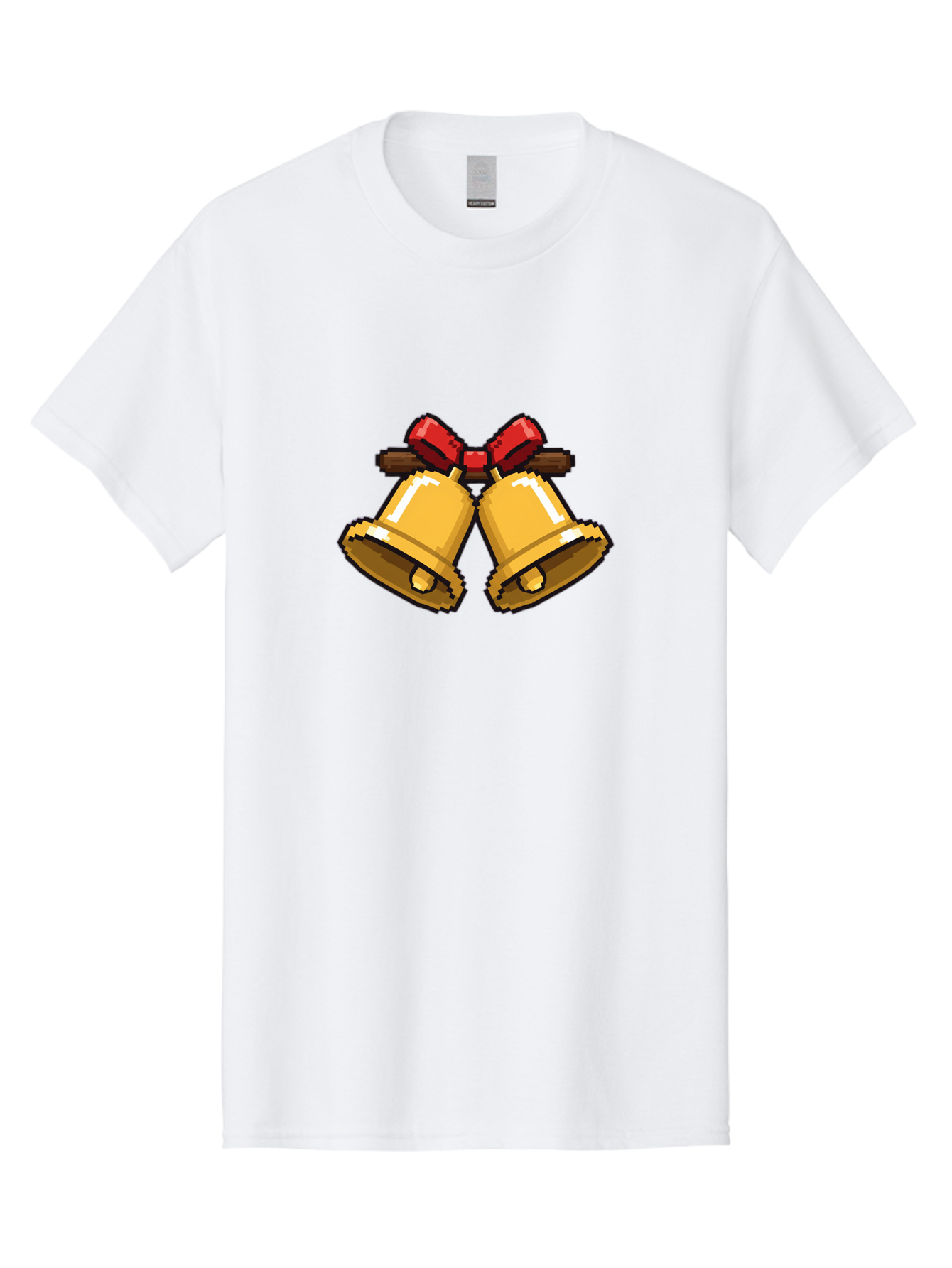 Sleigh-Bells Men'S Graphic Tee, 100% Cotton, Comfortable Casual Summer Wear, Machine Washable, Gold Bells, Christmas Decorations, Festive Decor, Holiday Cheer, Jingling Bells, Red Bow, Christmas Symbolism, Winter Wonderland, Seasonal Greetings Bab399