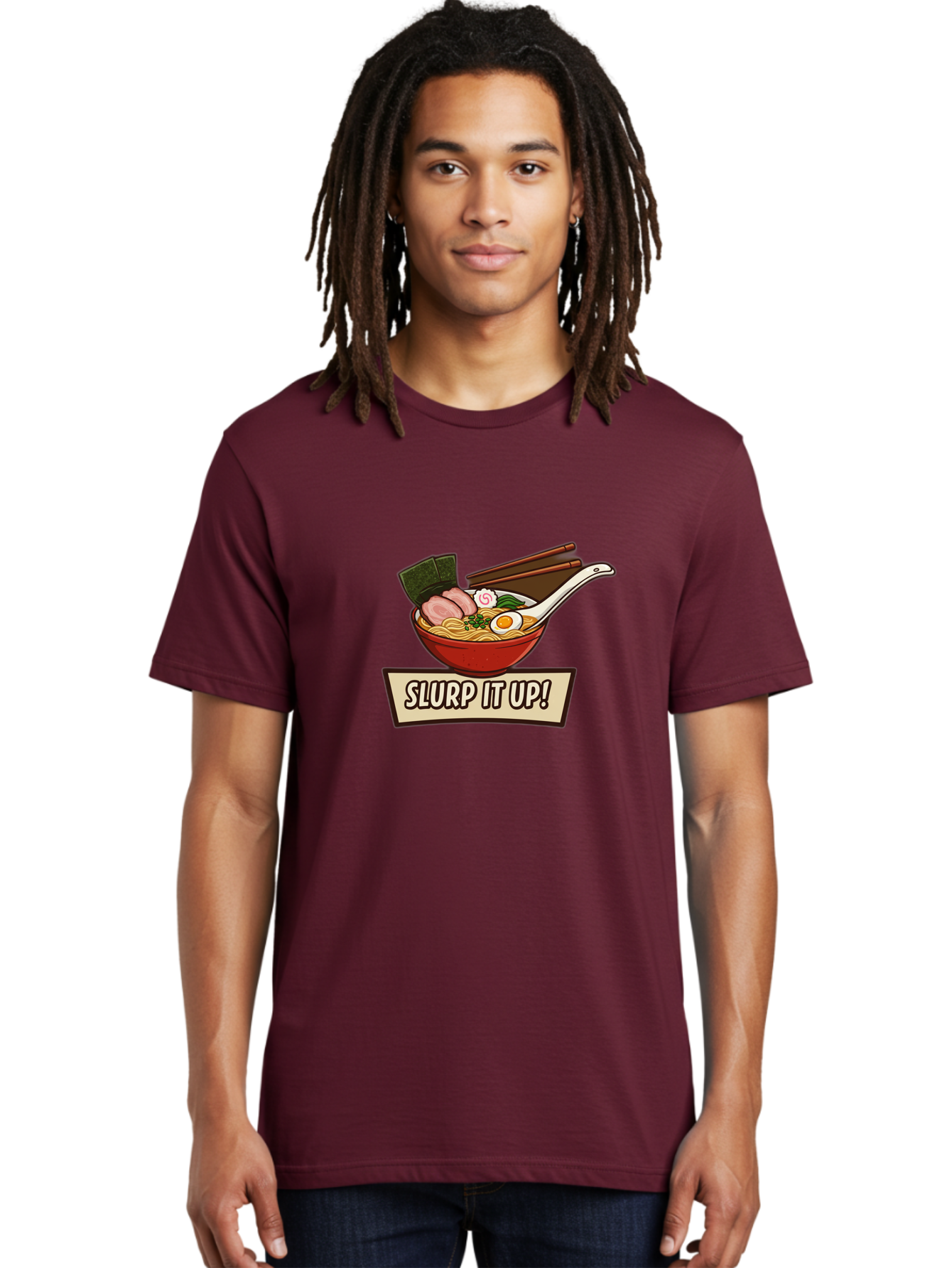 Slurp-It-Up Men'S Graphic Tee, 100% Cotton, Comfortable Casual Summer Wear, Machine Washable, Steaming Hot Ramen, Japanese Noodle Soup, Egg, Pork Slices, Seaweed, Chopsticks, Savory Meal, Comfort Food, Slurp It Up Bab400