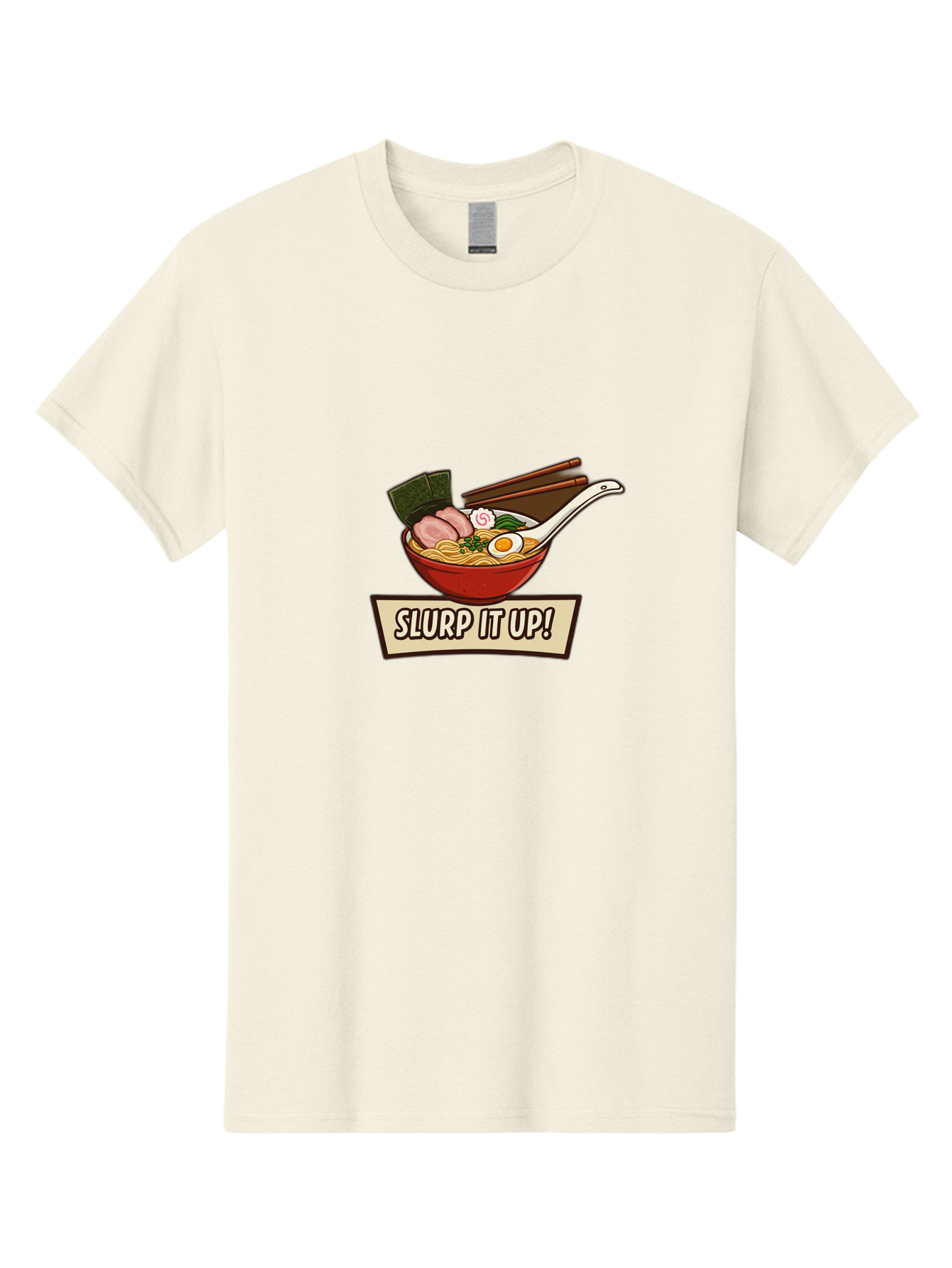 Slurp-It-Up Men'S Graphic Tee, 100% Cotton, Comfortable Casual Summer Wear, Machine Washable, Steaming Hot Ramen, Japanese Noodle Soup, Egg, Pork Slices, Seaweed, Chopsticks, Savory Meal, Comfort Food, Slurp It Up Bab400