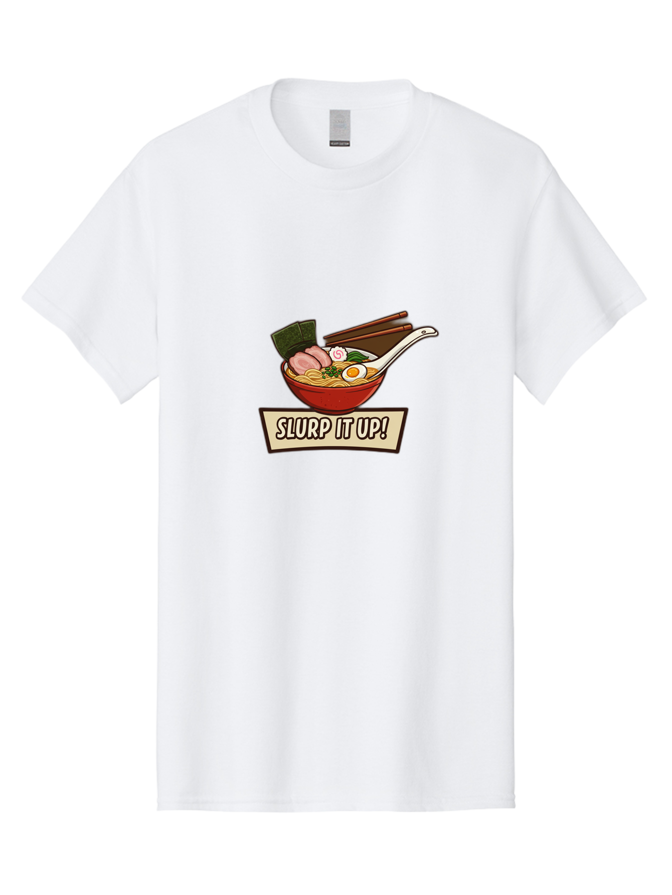 Slurp-It-Up Men'S Graphic Tee, 100% Cotton, Comfortable Casual Summer Wear, Machine Washable, Steaming Hot Ramen, Japanese Noodle Soup, Egg, Pork Slices, Seaweed, Chopsticks, Savory Meal, Comfort Food, Slurp It Up Bab400
