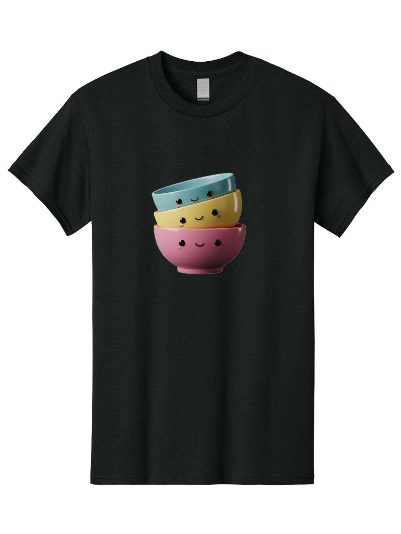 Smiley-Bowls-1 Men'S Graphic Tee, 100% Cotton, Comfortable Casual Summer Wear, Machine Washable, Stacked Bowls, Colorful Kitchenware, Smiling Faces, Cute Ceramics, Pastel Colors, Adorable Design, Happy Kitchen, Playful Tableware Bab401