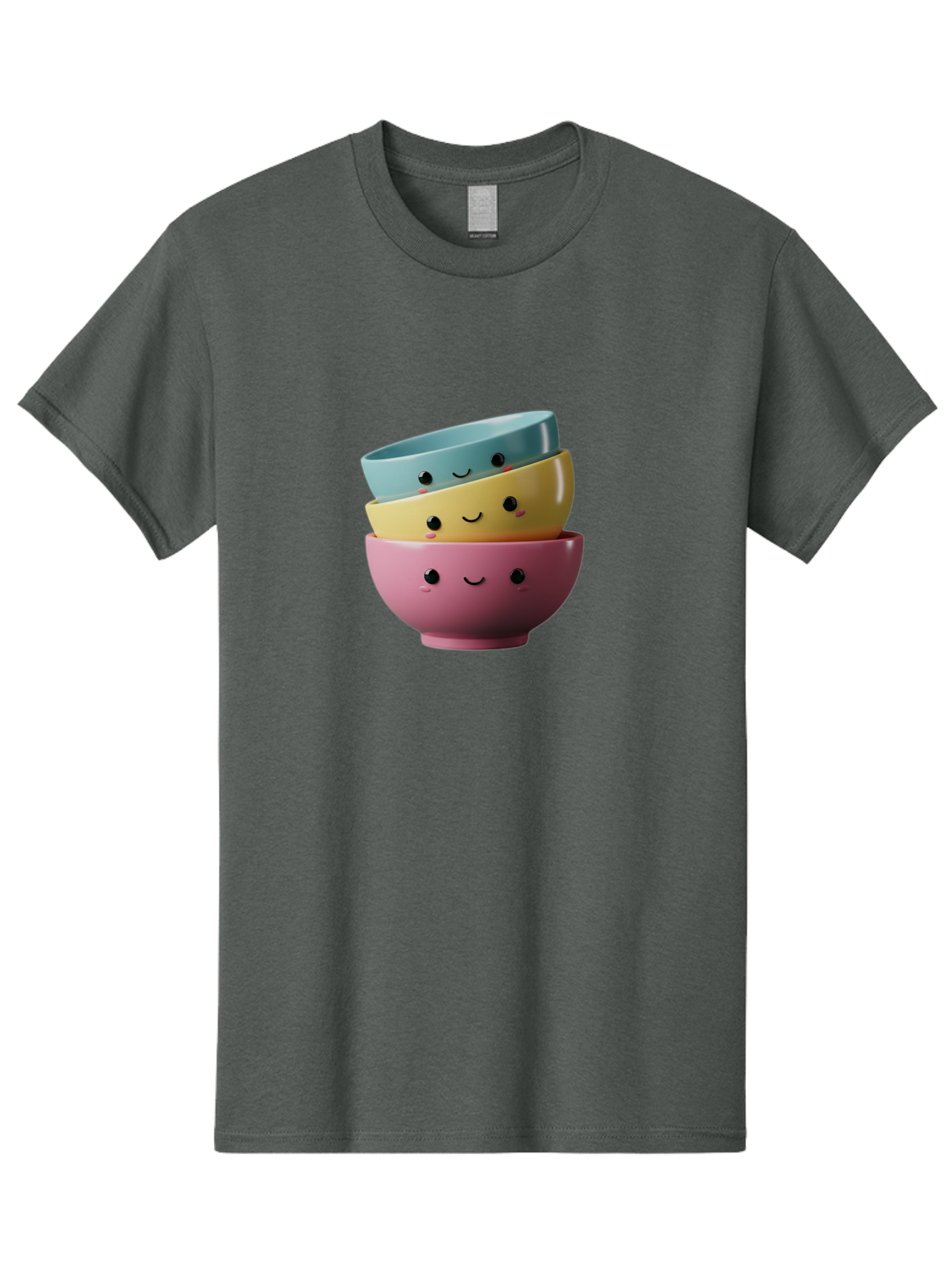 Smiley-Bowls-1 Men'S Graphic Tee, 100% Cotton, Comfortable Casual Summer Wear, Machine Washable, Stacked Bowls, Colorful Kitchenware, Smiling Faces, Cute Ceramics, Pastel Colors, Adorable Design, Happy Kitchen, Playful Tableware Bab401