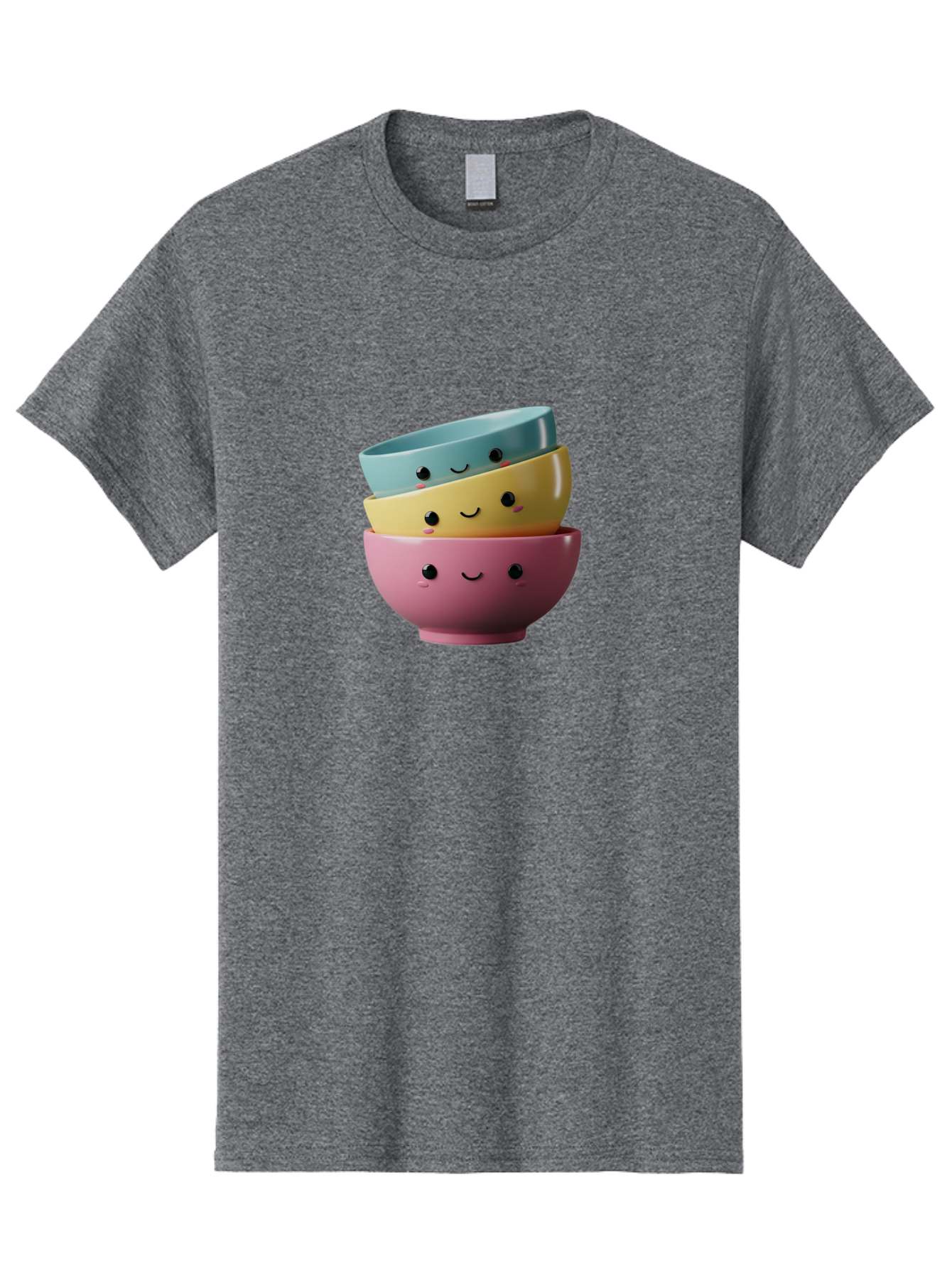 Smiley-Bowls-1 Men'S Graphic Tee, 100% Cotton, Comfortable Casual Summer Wear, Machine Washable, Stacked Bowls, Colorful Kitchenware, Smiling Faces, Cute Ceramics, Pastel Colors, Adorable Design, Happy Kitchen, Playful Tableware Bab401