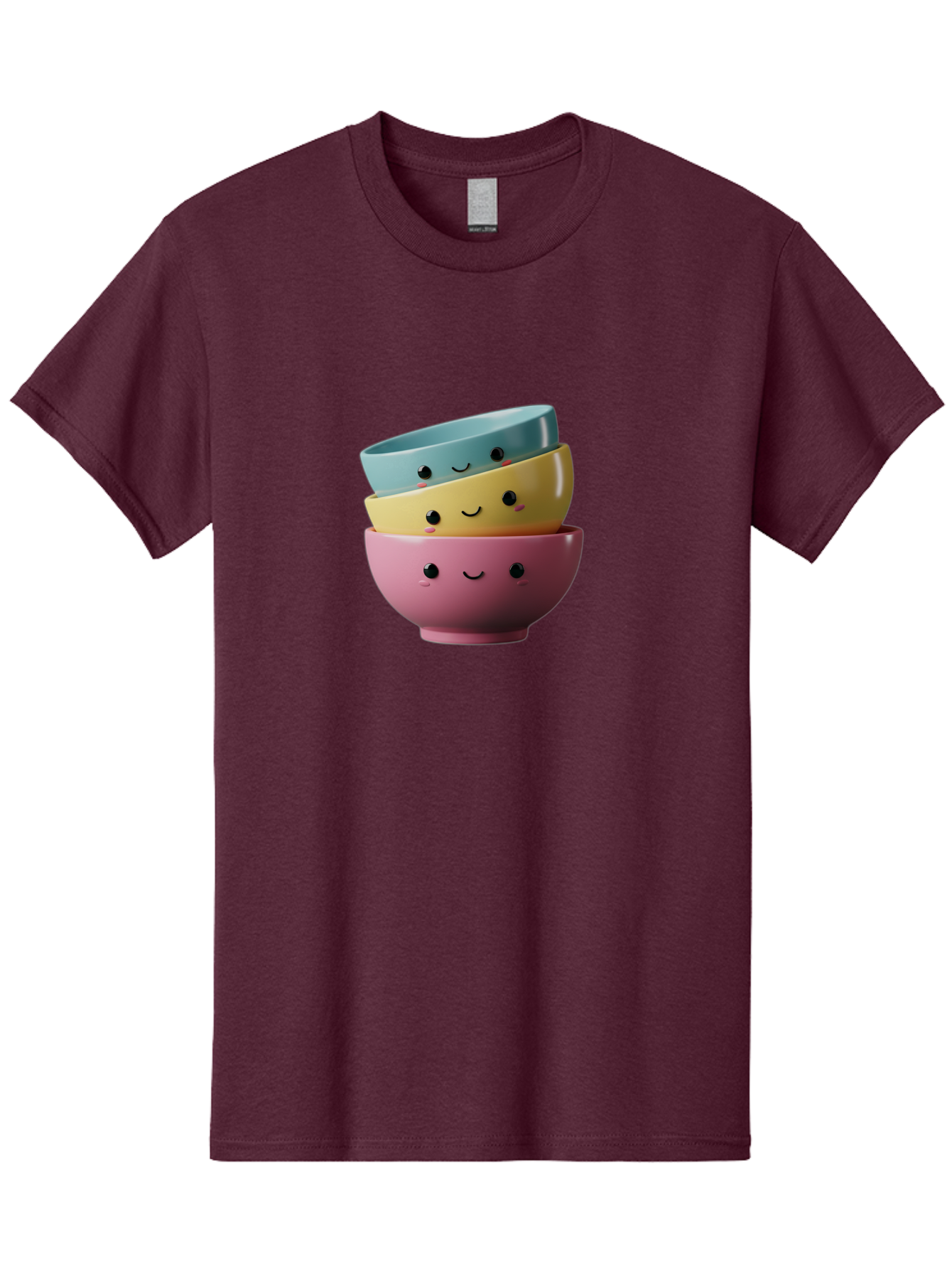 Smiley-Bowls-1 Men'S Graphic Tee, 100% Cotton, Comfortable Casual Summer Wear, Machine Washable, Stacked Bowls, Colorful Kitchenware, Smiling Faces, Cute Ceramics, Pastel Colors, Adorable Design, Happy Kitchen, Playful Tableware Bab401