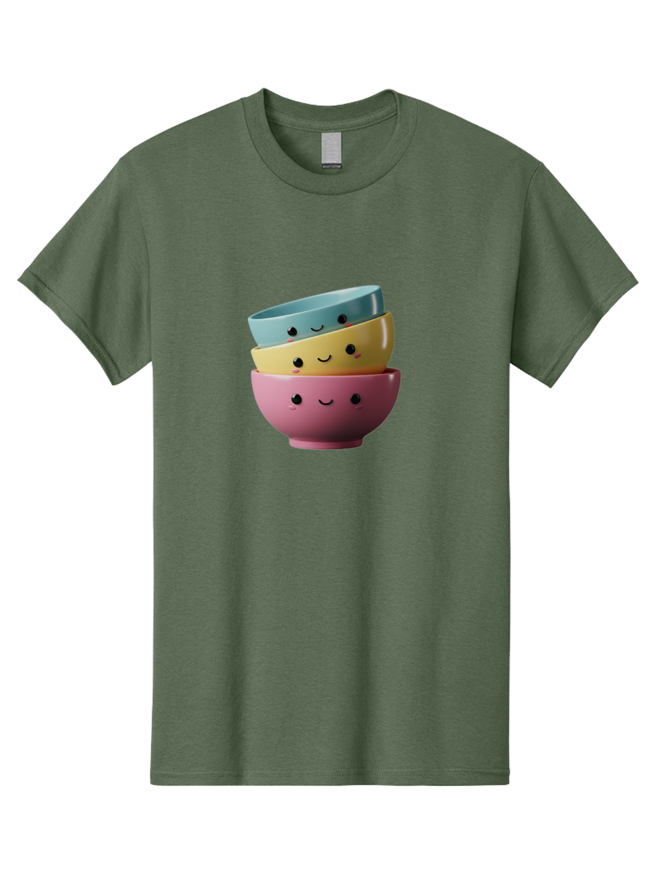 Smiley-Bowls-1 Men'S Graphic Tee, 100% Cotton, Comfortable Casual Summer Wear, Machine Washable, Stacked Bowls, Colorful Kitchenware, Smiling Faces, Cute Ceramics, Pastel Colors, Adorable Design, Happy Kitchen, Playful Tableware Bab401