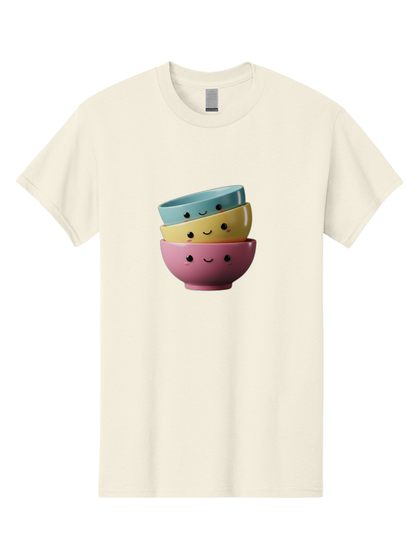 Smiley-Bowls-1 Men'S Graphic Tee, 100% Cotton, Comfortable Casual Summer Wear, Machine Washable, Stacked Bowls, Colorful Kitchenware, Smiling Faces, Cute Ceramics, Pastel Colors, Adorable Design, Happy Kitchen, Playful Tableware Bab401