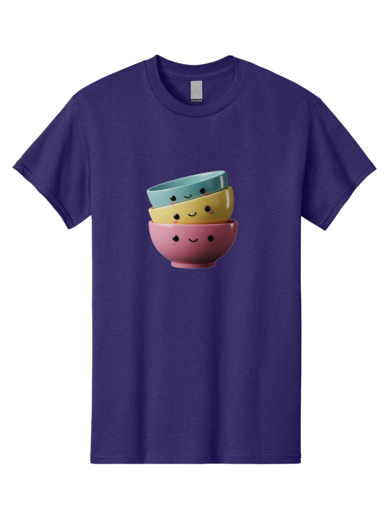 Smiley-Bowls-1 Men'S Graphic Tee, 100% Cotton, Comfortable Casual Summer Wear, Machine Washable, Stacked Bowls, Colorful Kitchenware, Smiling Faces, Cute Ceramics, Pastel Colors, Adorable Design, Happy Kitchen, Playful Tableware Bab401
