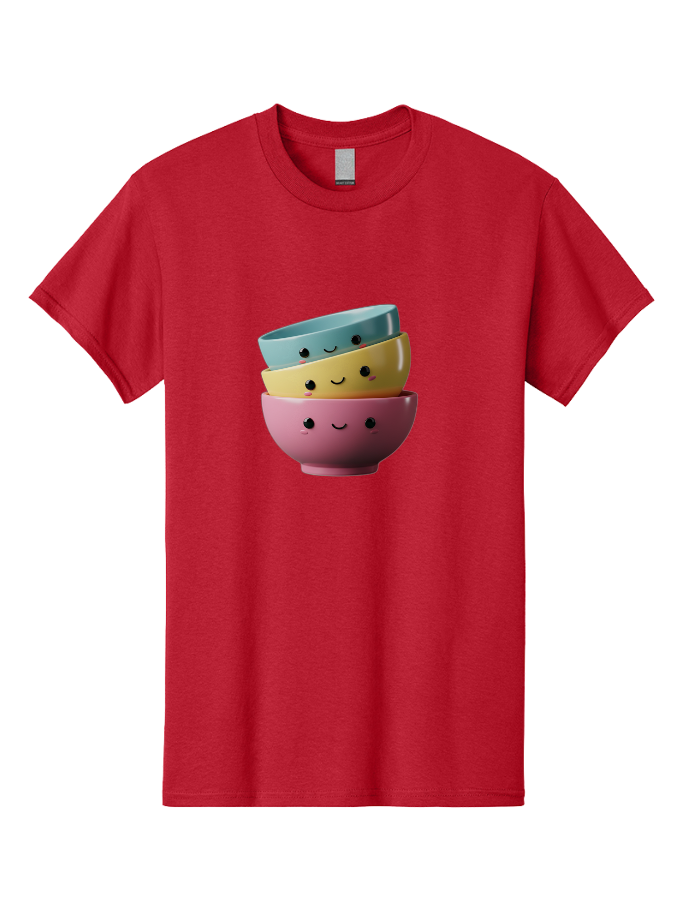 Smiley-Bowls-1 Men'S Graphic Tee, 100% Cotton, Comfortable Casual Summer Wear, Machine Washable, Stacked Bowls, Colorful Kitchenware, Smiling Faces, Cute Ceramics, Pastel Colors, Adorable Design, Happy Kitchen, Playful Tableware Bab401
