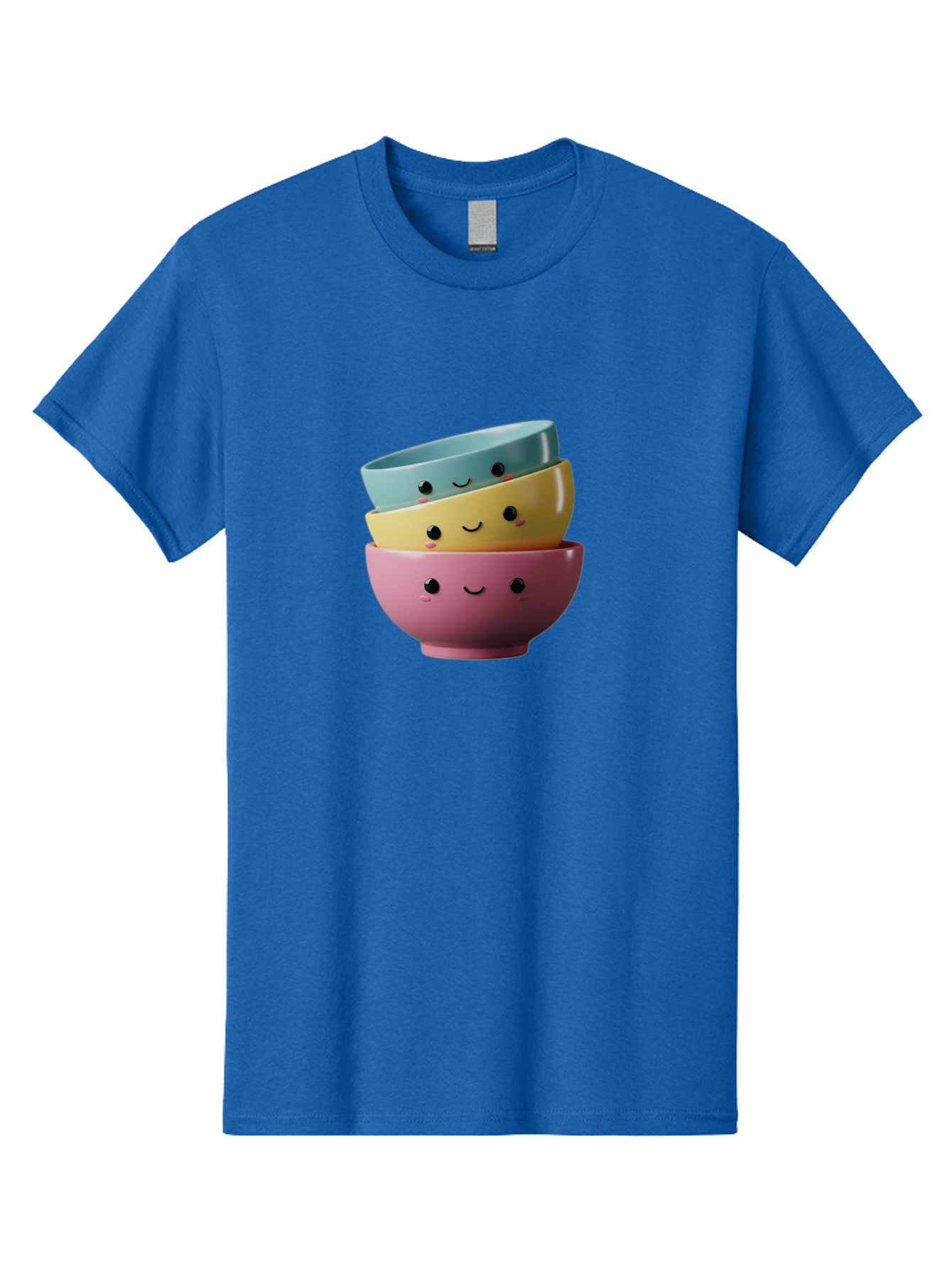 Smiley-Bowls-1 Men'S Graphic Tee, 100% Cotton, Comfortable Casual Summer Wear, Machine Washable, Stacked Bowls, Colorful Kitchenware, Smiling Faces, Cute Ceramics, Pastel Colors, Adorable Design, Happy Kitchen, Playful Tableware Bab401