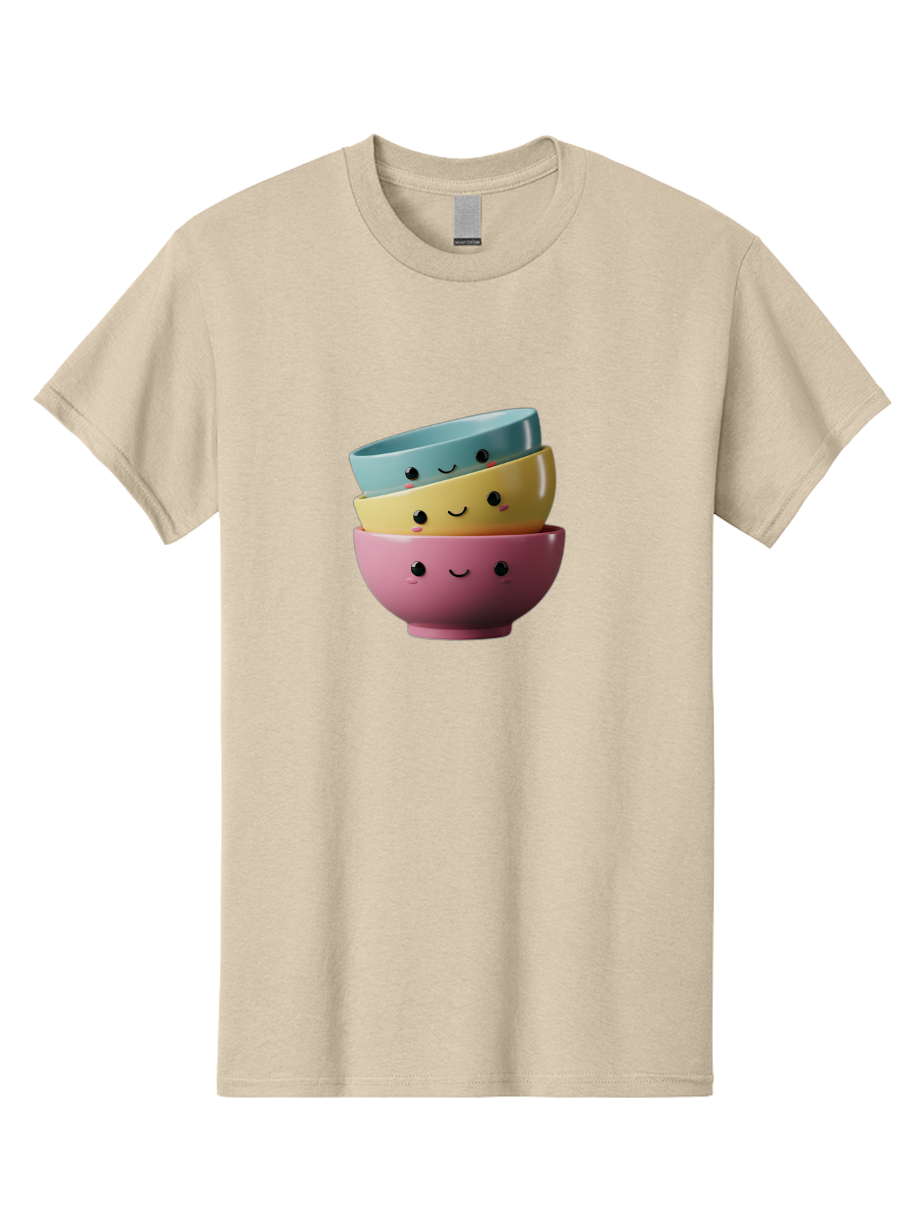 Smiley-Bowls-1 Men'S Graphic Tee, 100% Cotton, Comfortable Casual Summer Wear, Machine Washable, Stacked Bowls, Colorful Kitchenware, Smiling Faces, Cute Ceramics, Pastel Colors, Adorable Design, Happy Kitchen, Playful Tableware Bab401