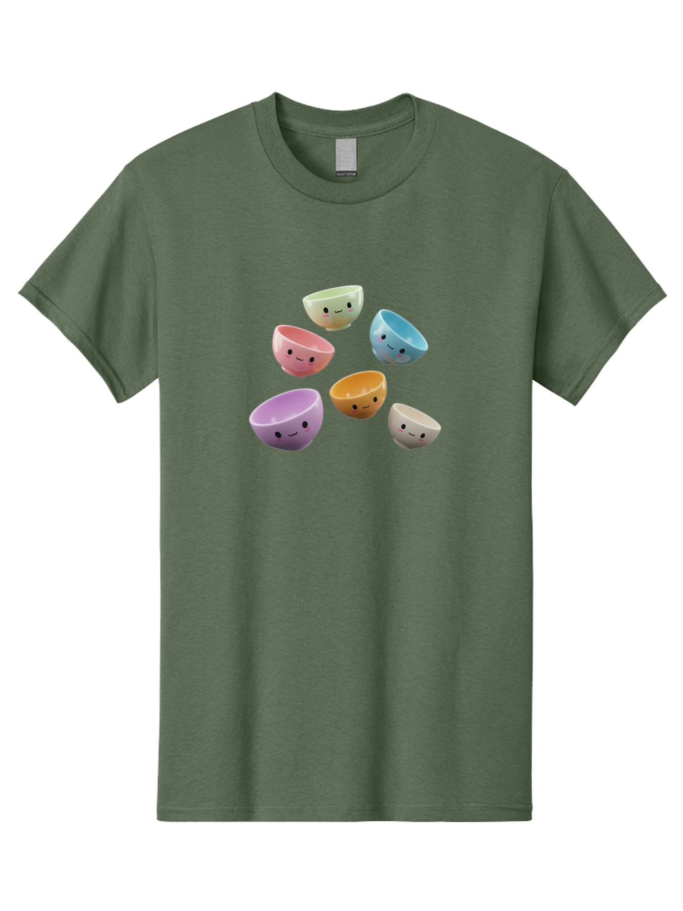 Smiley-Bowls-2 Men'S Graphic Tee, 100% Cotton, Comfortable Casual Summer Wear, Machine Washable, Pastel-Colored Bowls, Cute Faces, Smiling Bowls, Kawaii, Adorable Kitchenware, Colorful Tableware, Whimsical Design, Happy Faces, Ceramic Bowls Bab402