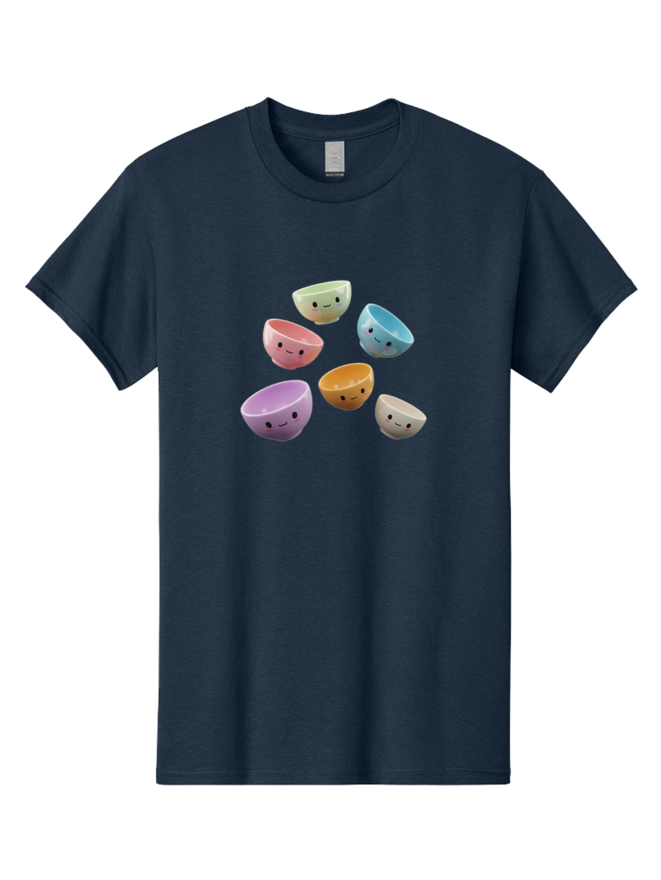 Smiley-Bowls-2 Men'S Graphic Tee, 100% Cotton, Comfortable Casual Summer Wear, Machine Washable, Pastel-Colored Bowls, Cute Faces, Smiling Bowls, Kawaii, Adorable Kitchenware, Colorful Tableware, Whimsical Design, Happy Faces, Ceramic Bowls Bab402