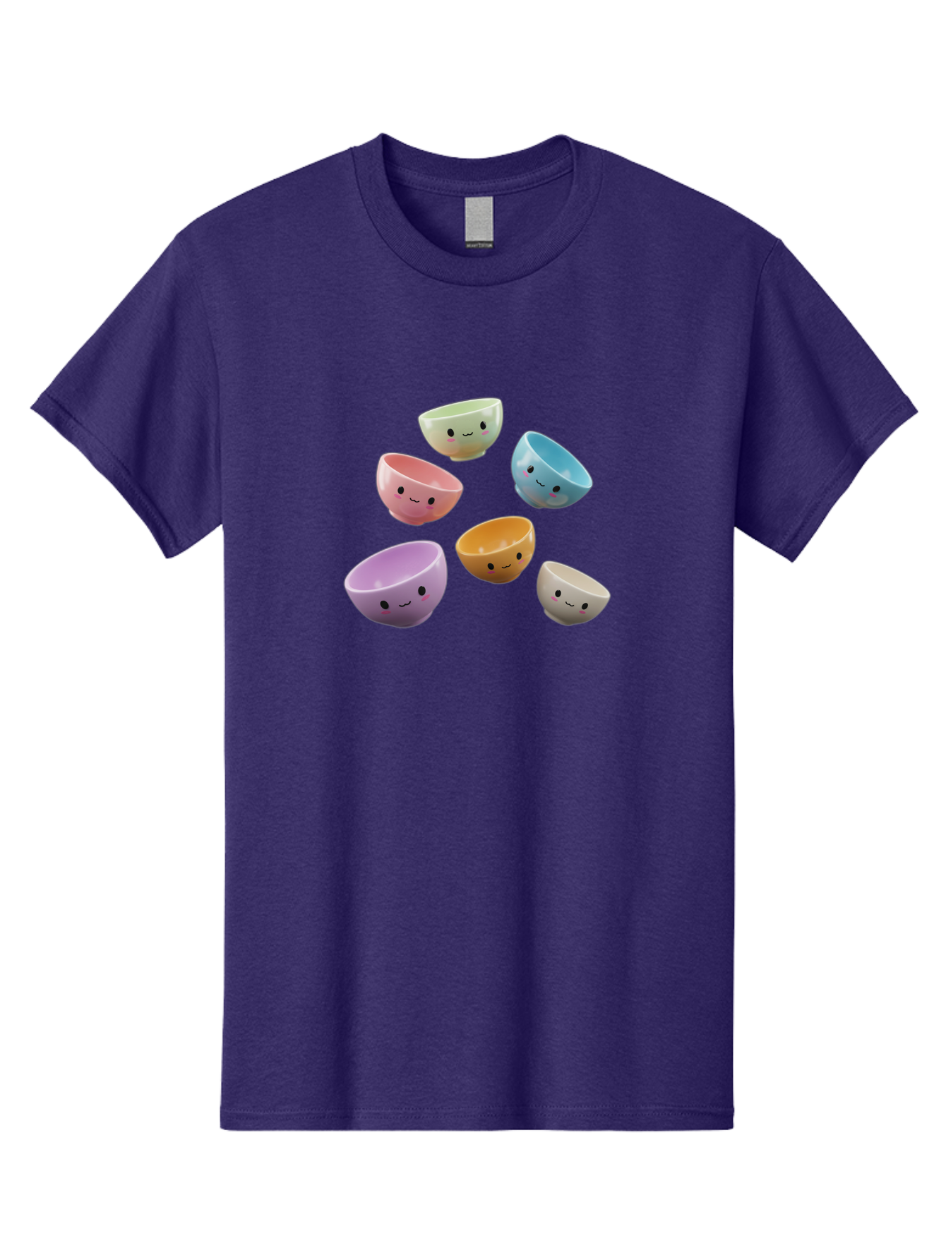 Smiley-Bowls-2 Men'S Graphic Tee, 100% Cotton, Comfortable Casual Summer Wear, Machine Washable, Pastel-Colored Bowls, Cute Faces, Smiling Bowls, Kawaii, Adorable Kitchenware, Colorful Tableware, Whimsical Design, Happy Faces, Ceramic Bowls Bab402