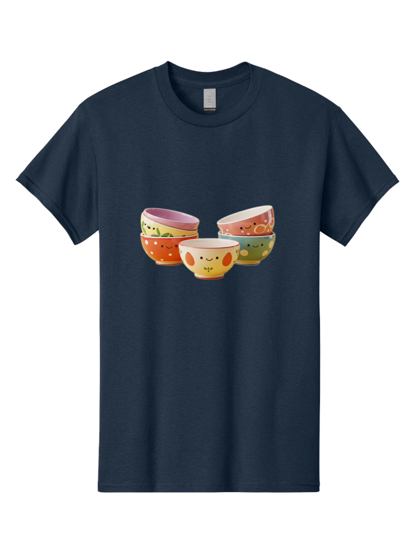 Smiley-Bowls Men'S Graphic Tee, 100% Cotton, Comfortable Casual Summer Wear, Machine Washable, Colorful Bowls, Smiley Faces, Playful Designs, Ceramic Tableware, Kitchen Decor, Happy Vibes, Polka Dots Bab403