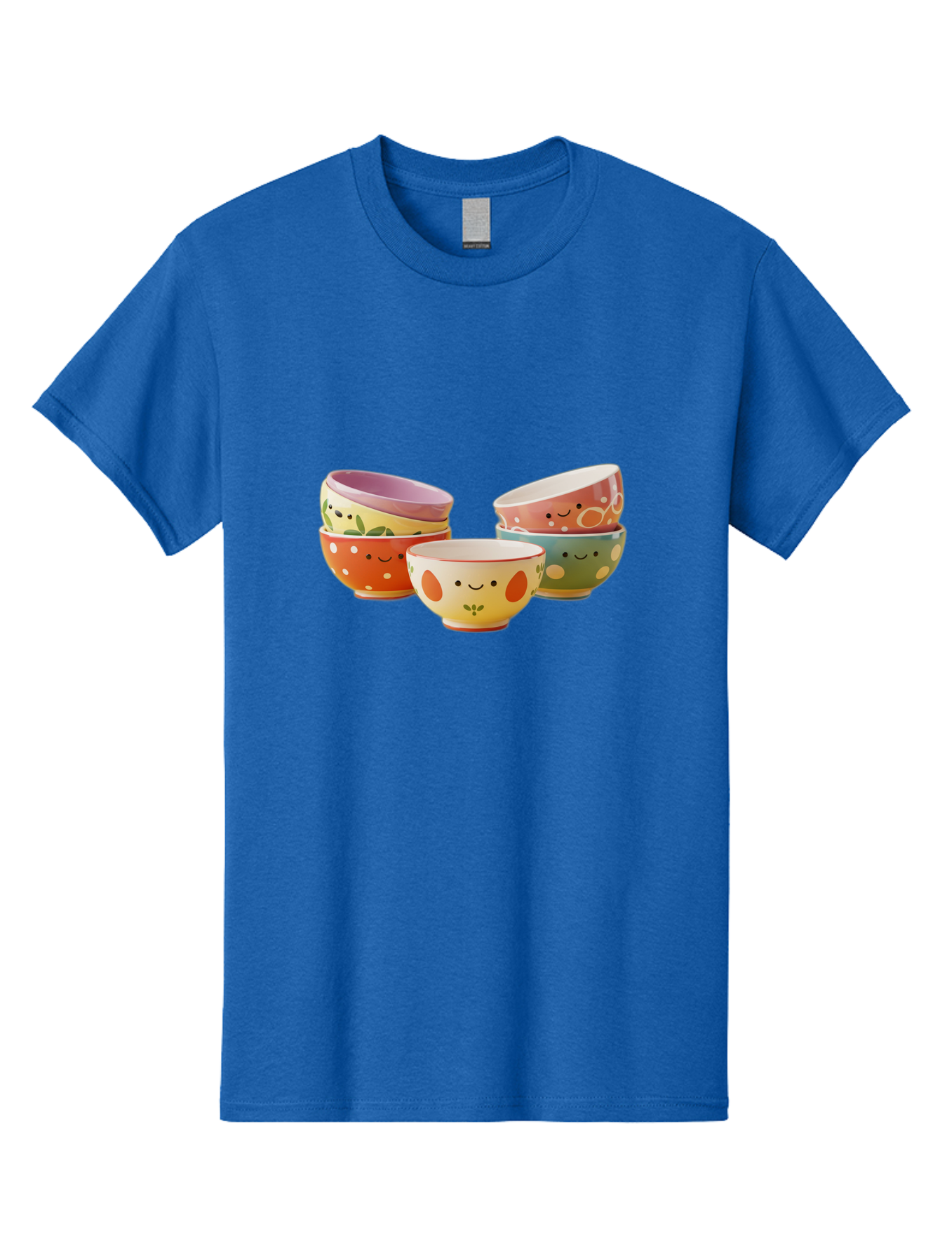 Smiley-Bowls Men'S Graphic Tee, 100% Cotton, Comfortable Casual Summer Wear, Machine Washable, Colorful Bowls, Smiley Faces, Playful Designs, Ceramic Tableware, Kitchen Decor, Happy Vibes, Polka Dots Bab403