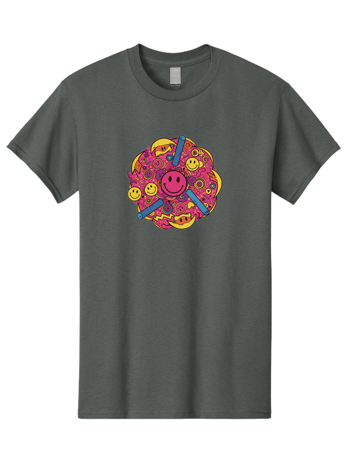 Smiley-Face-Collage Men'S Graphic Tee, 100% Cotton, Comfortable Casual Summer Wear, Machine Washable, Happy Face, Smiling Symbols, Retro Pop Art, Vibrant Illustrations, Playful Design, Colorful Graphics, Fun Emojis, Doodle Art, Happy Vibes, Bab404