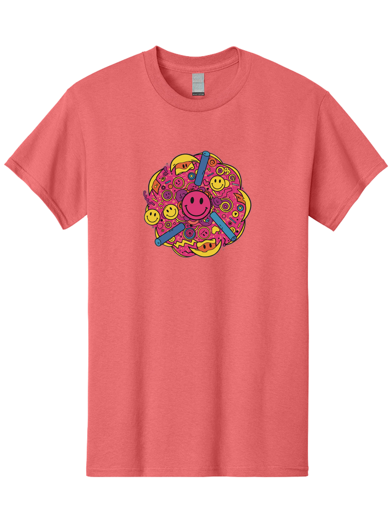 Smiley-Face-Collage Men'S Graphic Tee, 100% Cotton, Comfortable Casual Summer Wear, Machine Washable, Happy Face, Smiling Symbols, Retro Pop Art, Vibrant Illustrations, Playful Design, Colorful Graphics, Fun Emojis, Doodle Art, Happy Vibes, Bab404