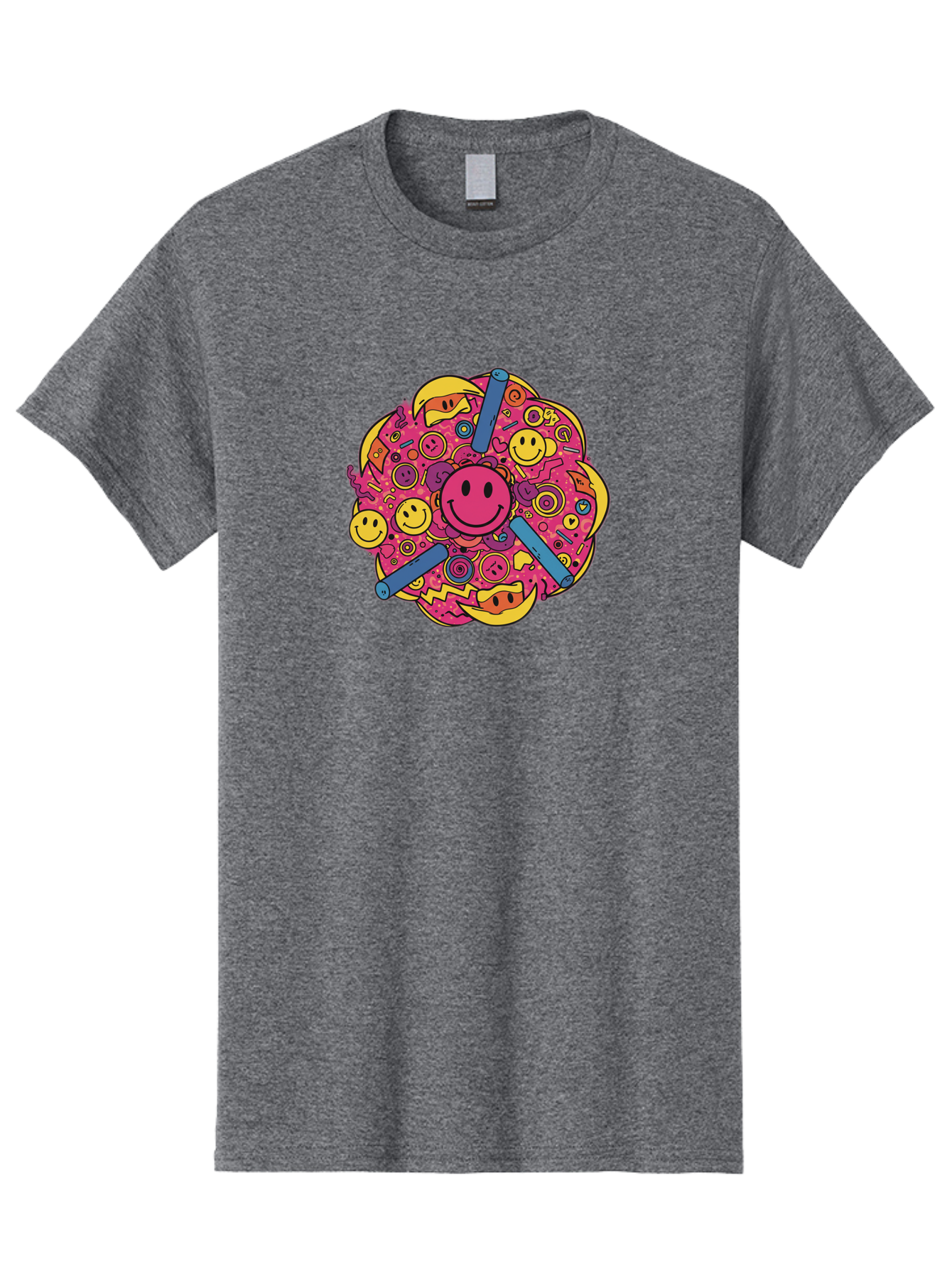 Smiley-Face-Collage Men'S Graphic Tee, 100% Cotton, Comfortable Casual Summer Wear, Machine Washable, Happy Face, Smiling Symbols, Retro Pop Art, Vibrant Illustrations, Playful Design, Colorful Graphics, Fun Emojis, Doodle Art, Happy Vibes, Bab404